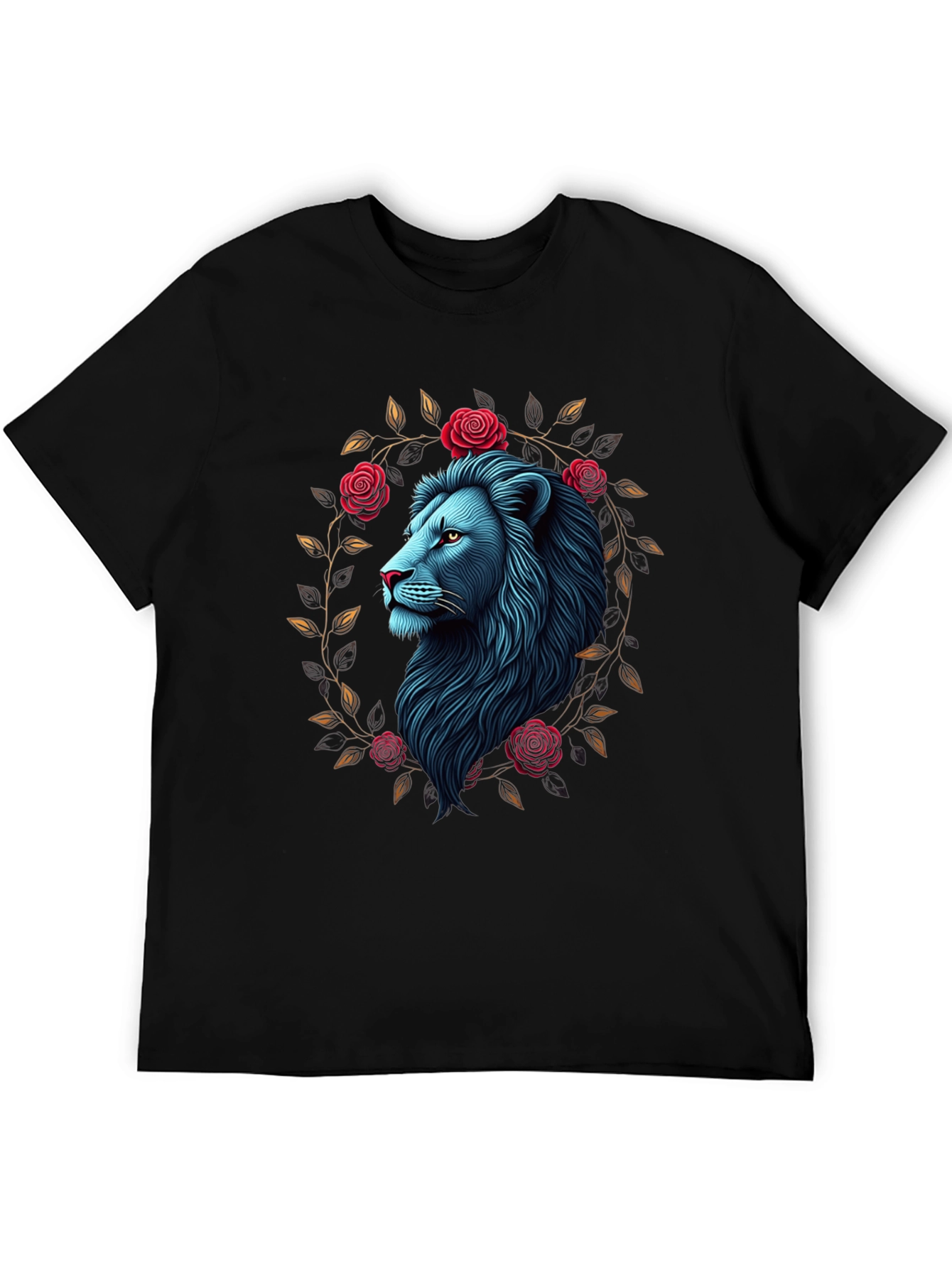 Lion and Roses Black Graphic Tee