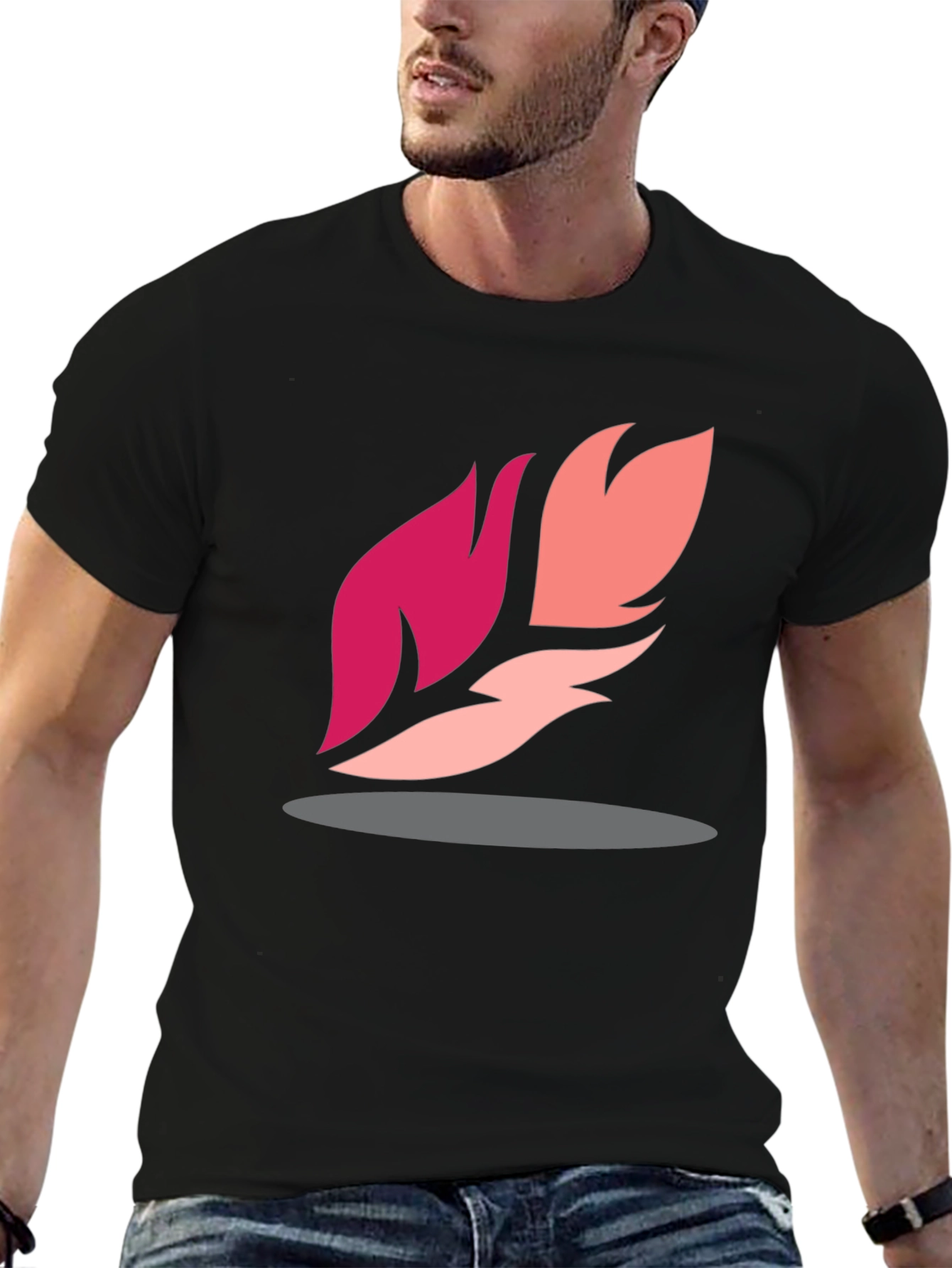 Abstract Feather Graphic Black Tee