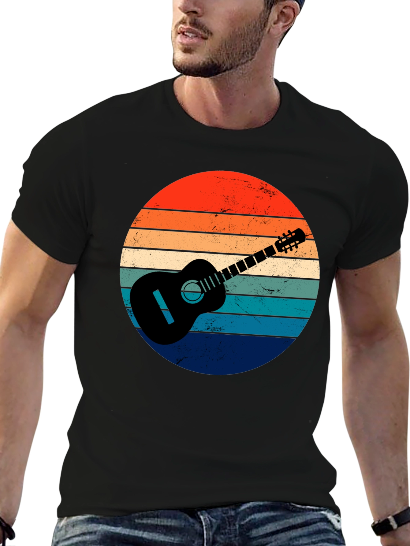 Retro Guitar Sunset Graphic Tee - Music Lover Shirt