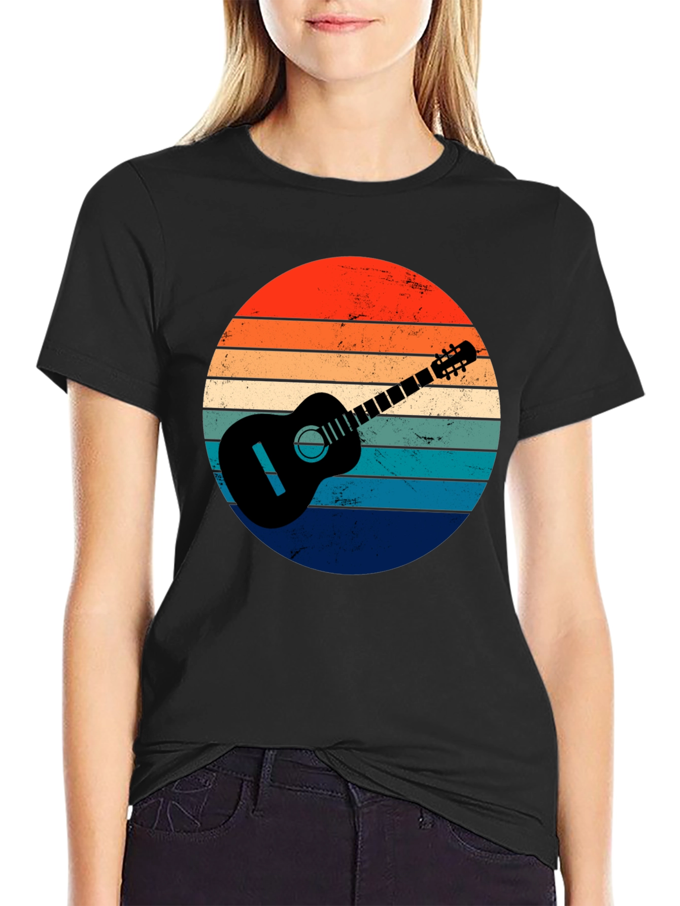 Retro Guitar Sunset Graphic Tee - Music Lover Shirt