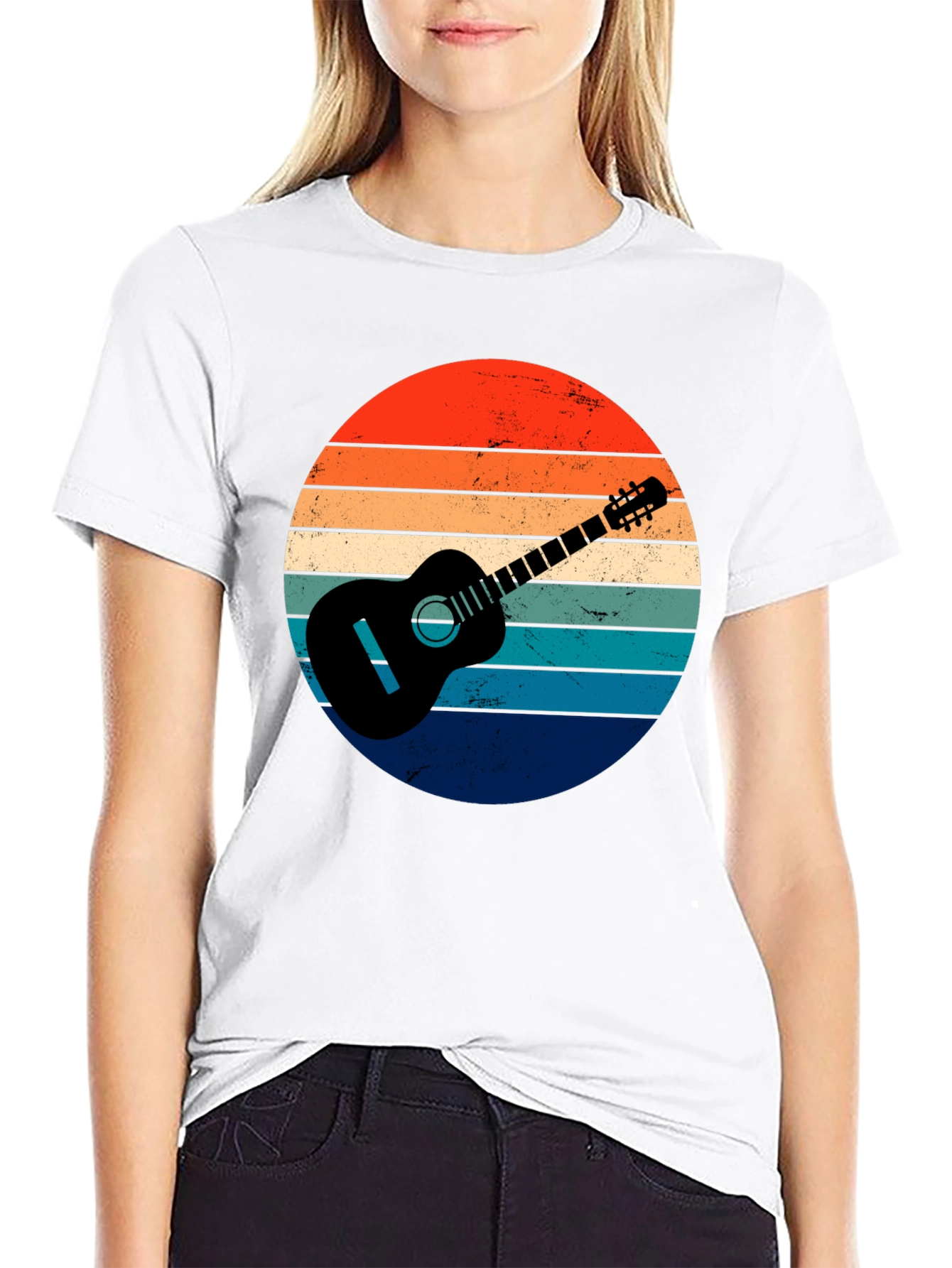 Retro Guitar Sunset Graphic Tee - Music Lover Shirt