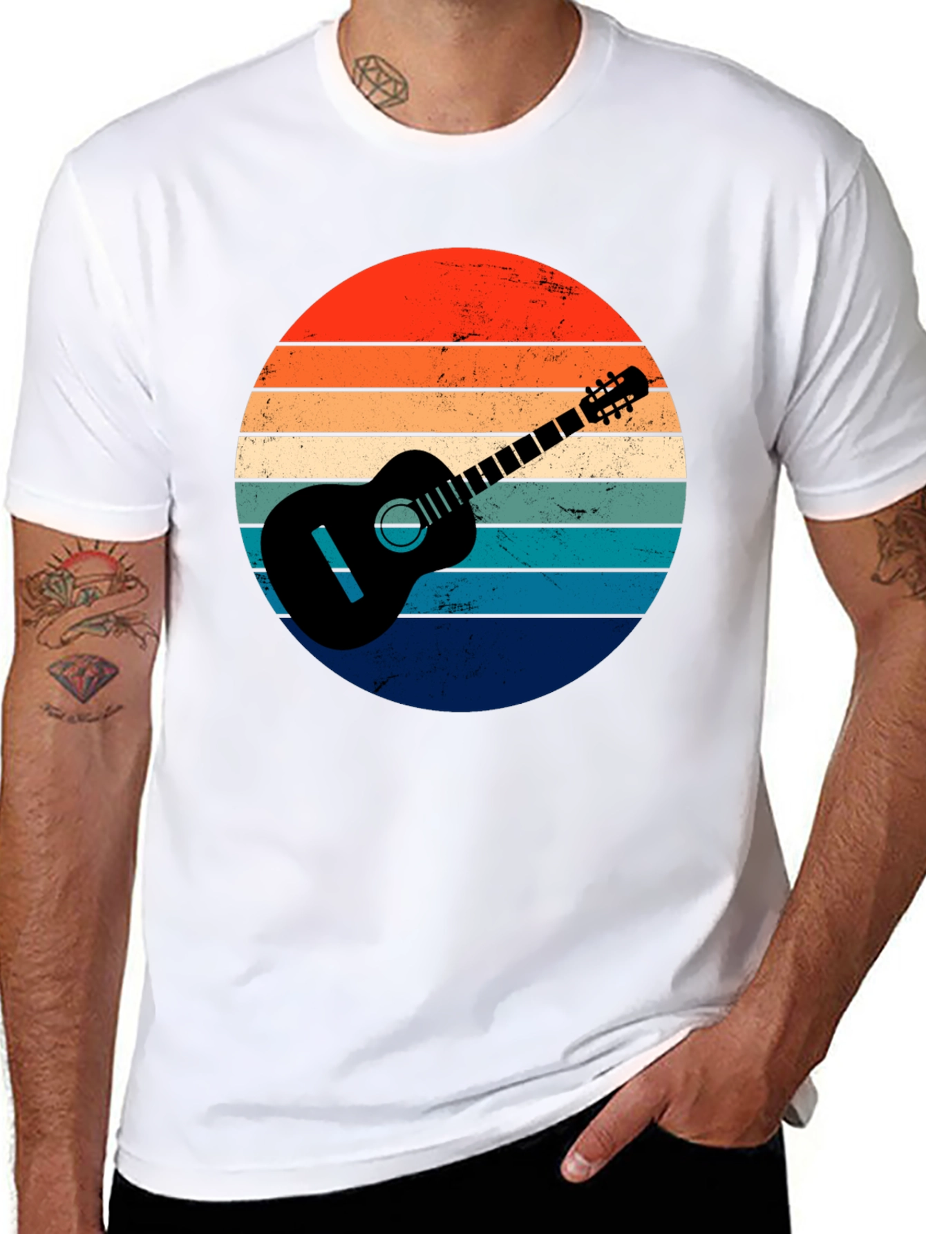 Retro Guitar Sunset Graphic Tee - Music Lover Shirt