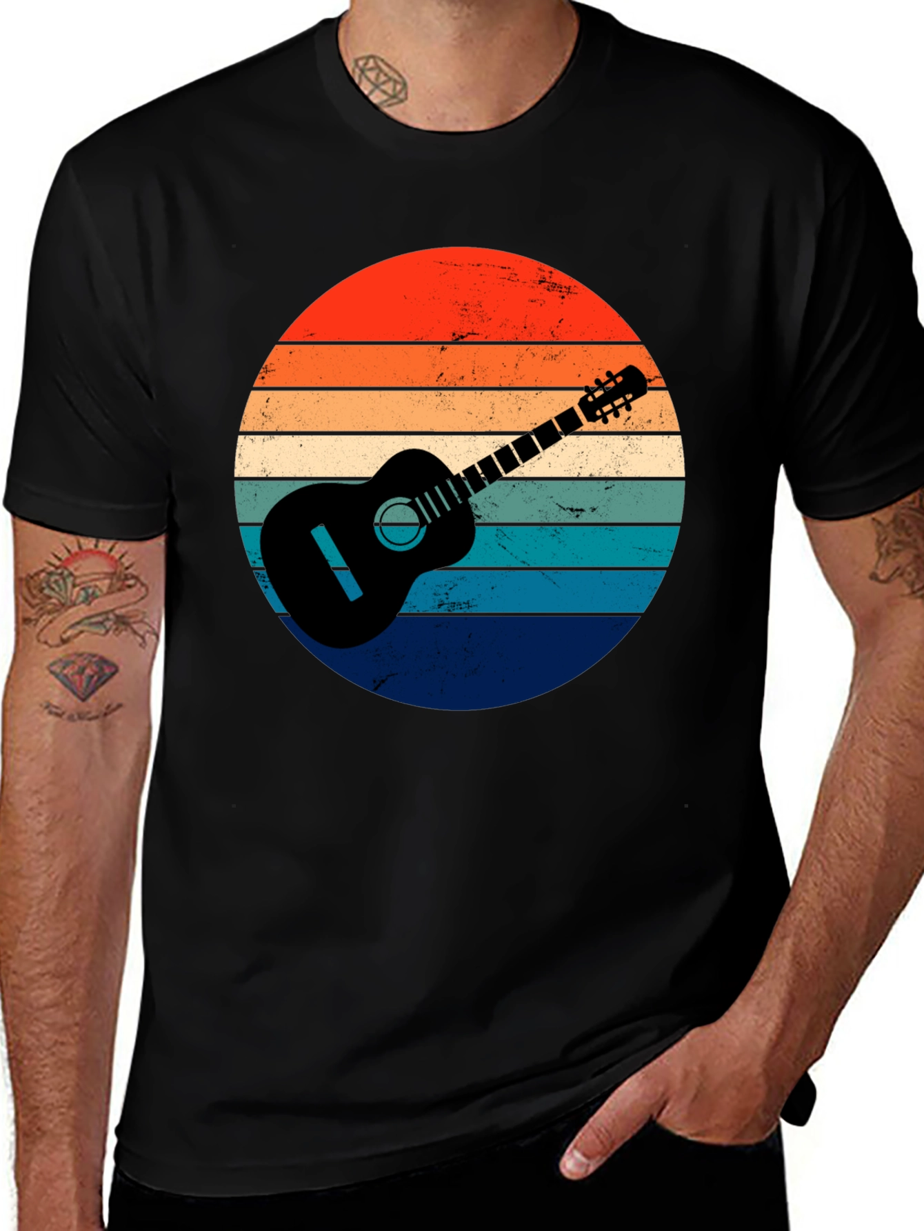 Retro Guitar Sunset Graphic Tee - Music Lover Shirt