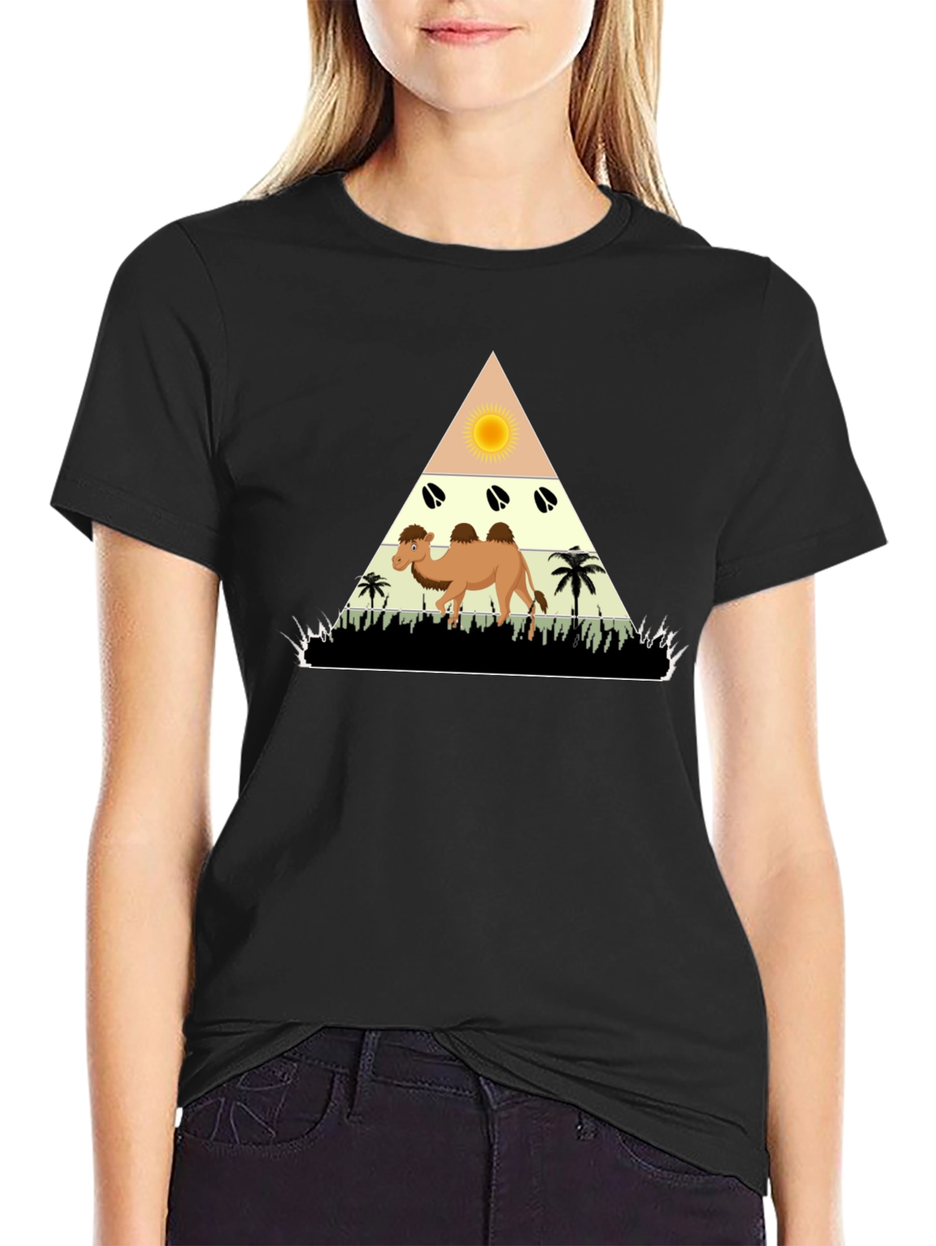 Camel Desert Graphic Tee - Black Cotton Casual