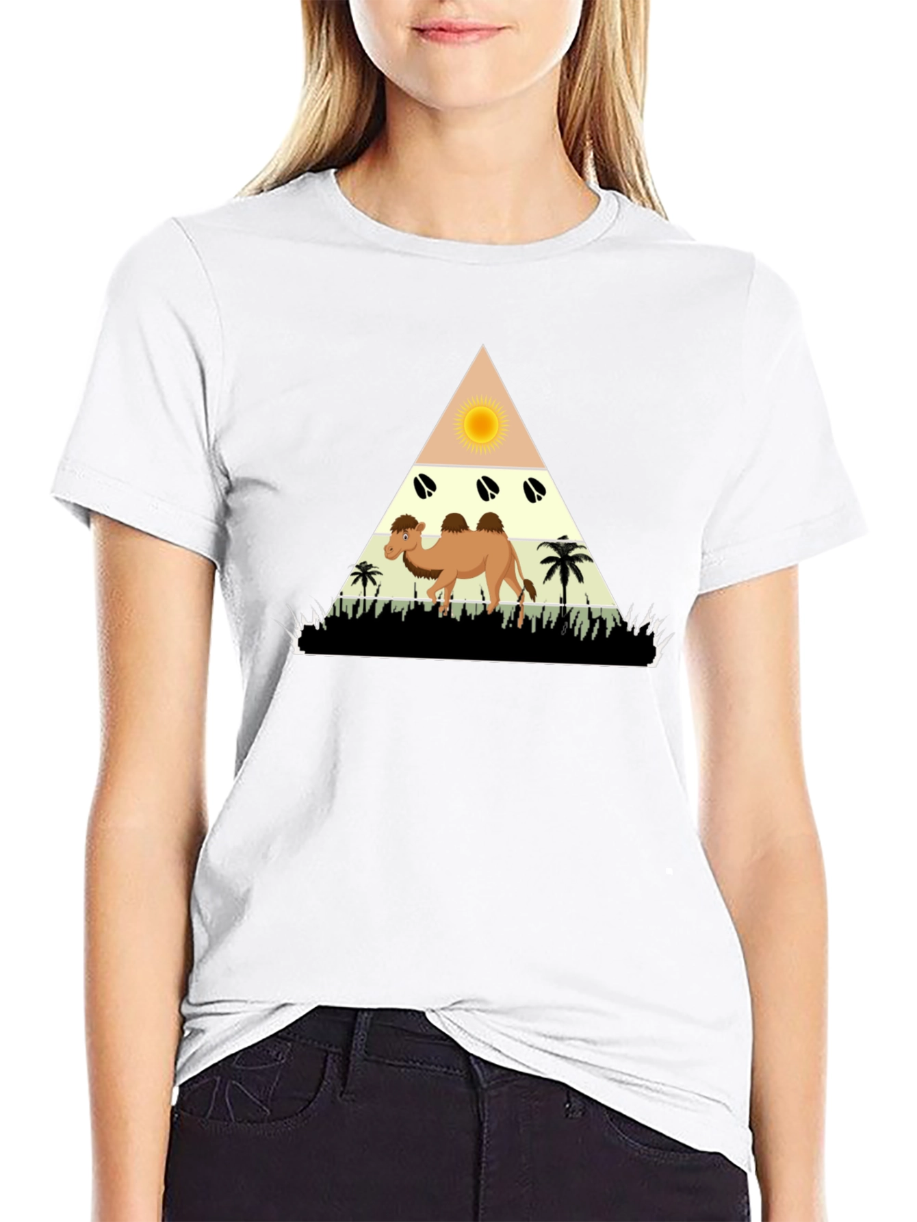 Camel Desert Graphic Tee - Black Cotton Casual