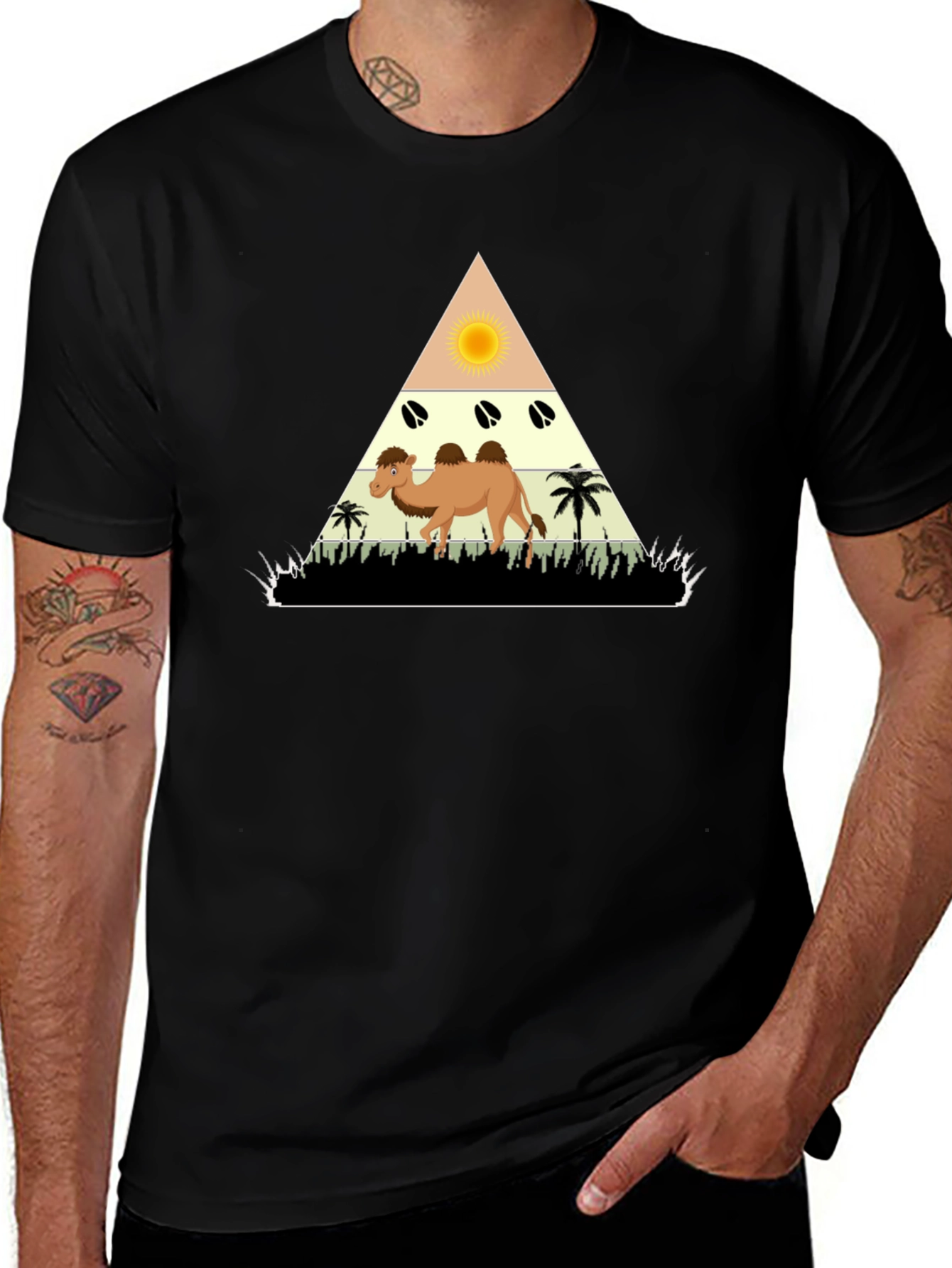 Camel Desert Graphic Tee - Black Cotton Casual