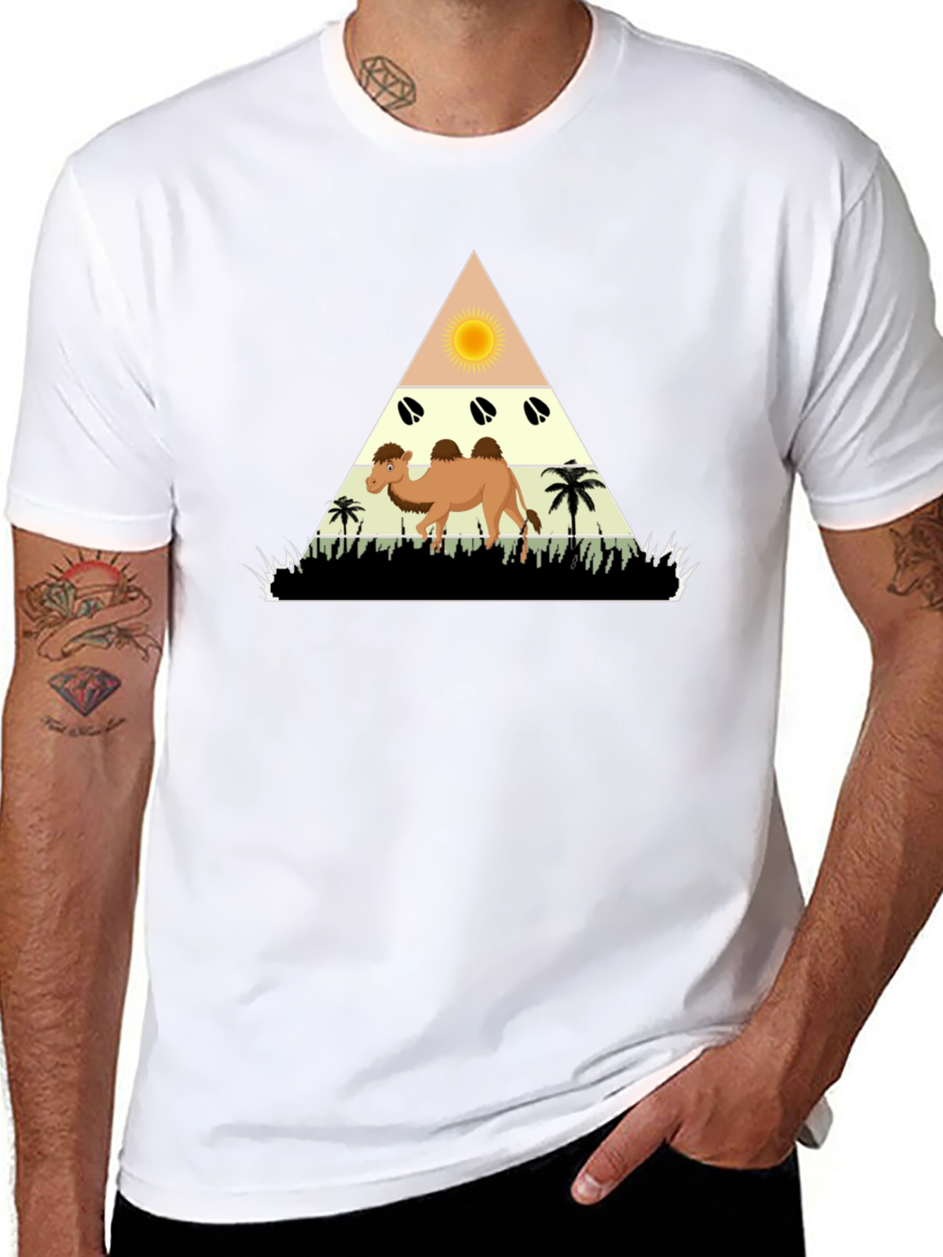 Camel Desert Graphic Tee - Black Cotton Casual