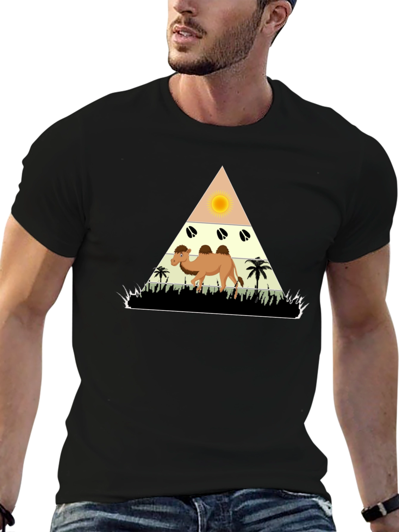Camel Desert Graphic Tee - Black Cotton Casual
