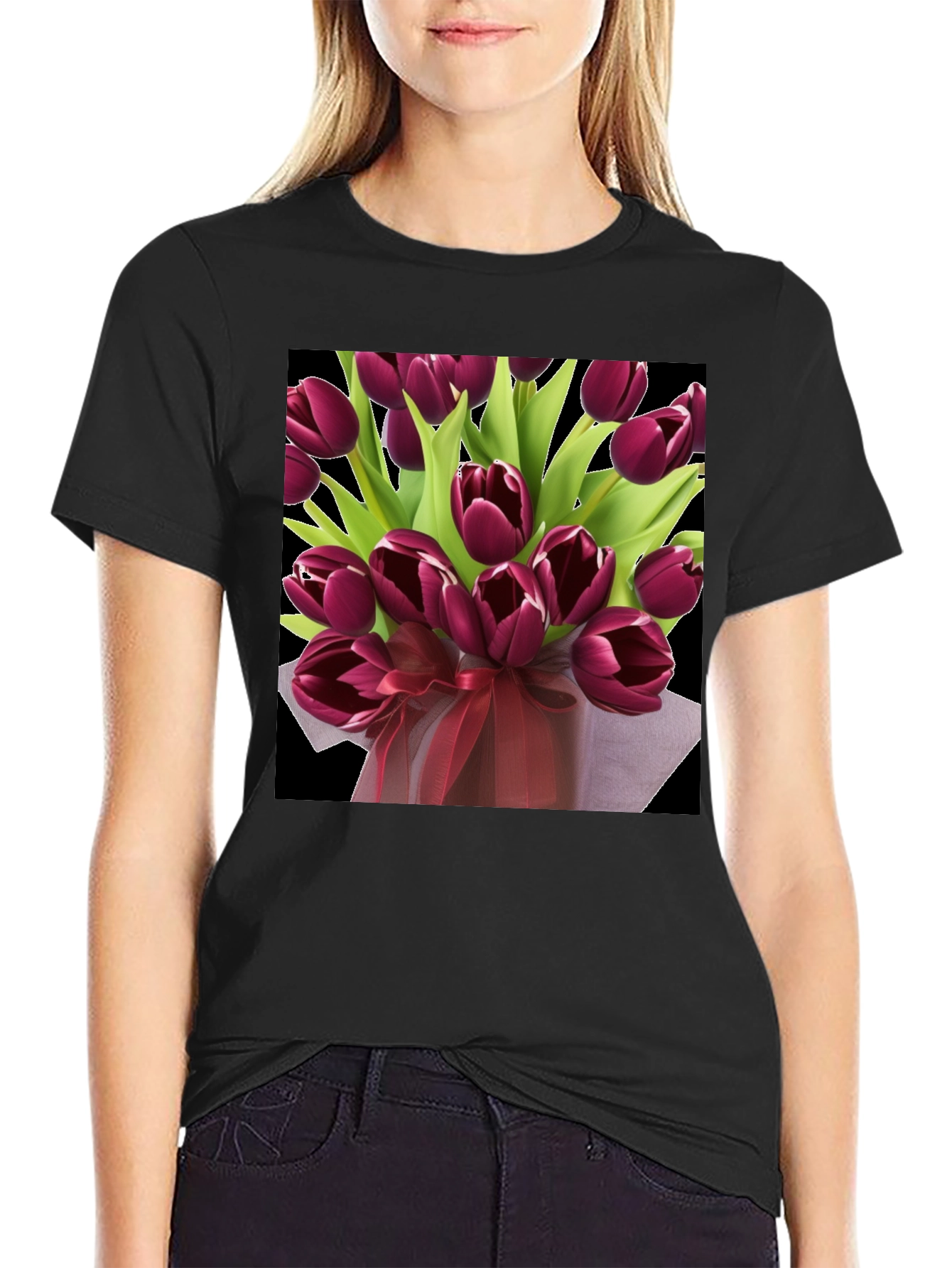 Tulip Bouquet Graphic Tee - Elegant Floral Design
