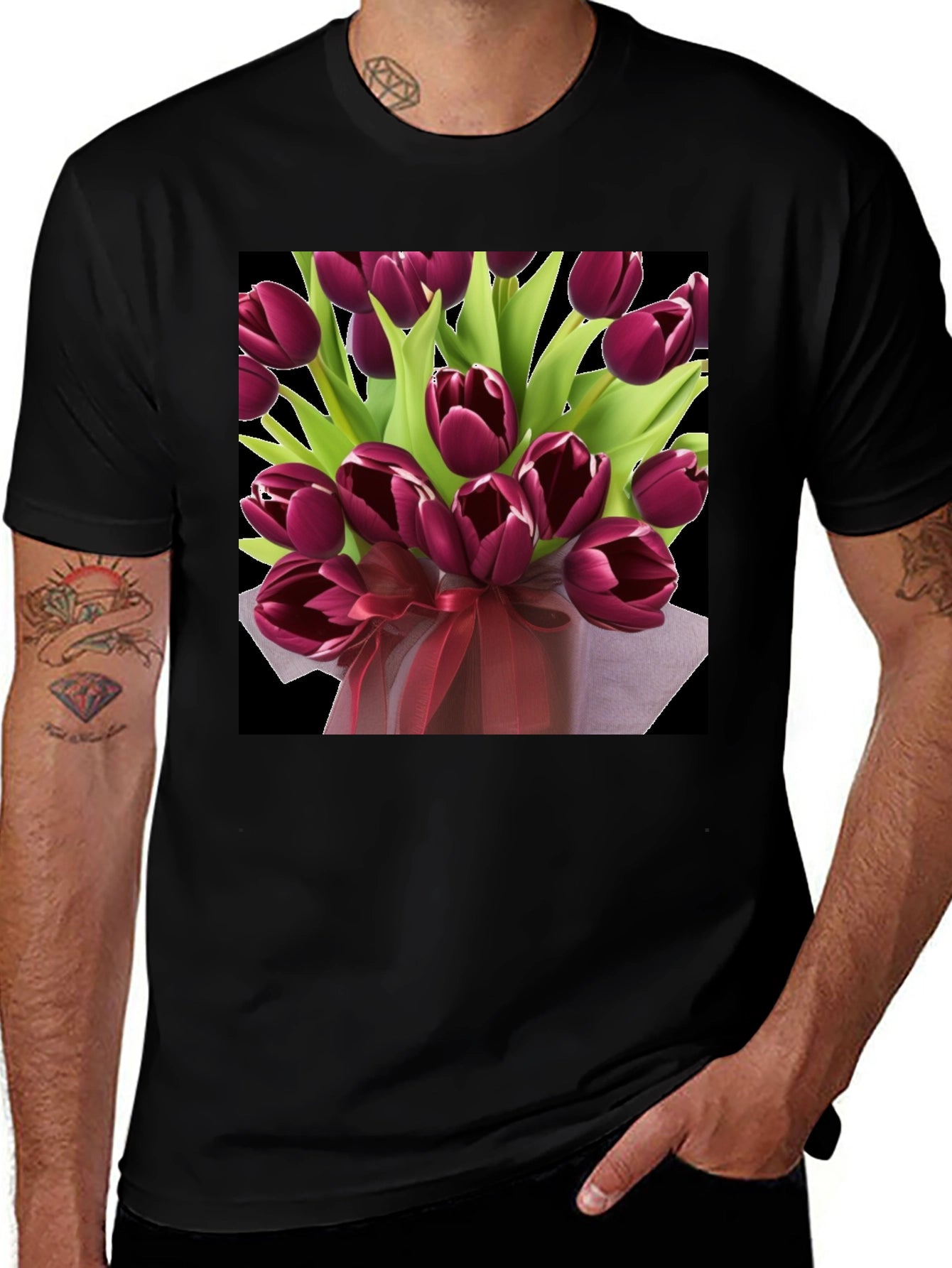 Tulip Bouquet Graphic Tee - Elegant Floral Design