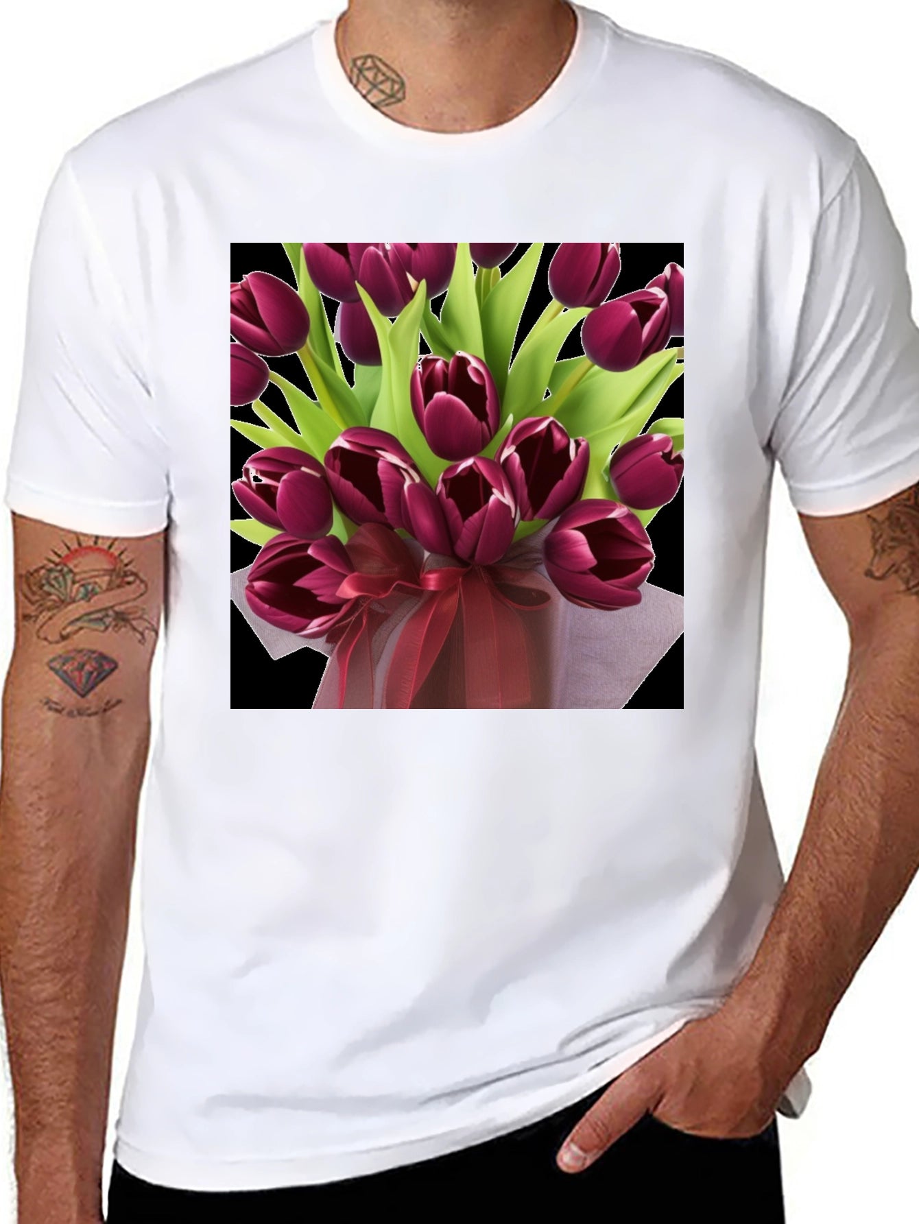Tulip Bouquet Graphic Tee - Elegant Floral Design