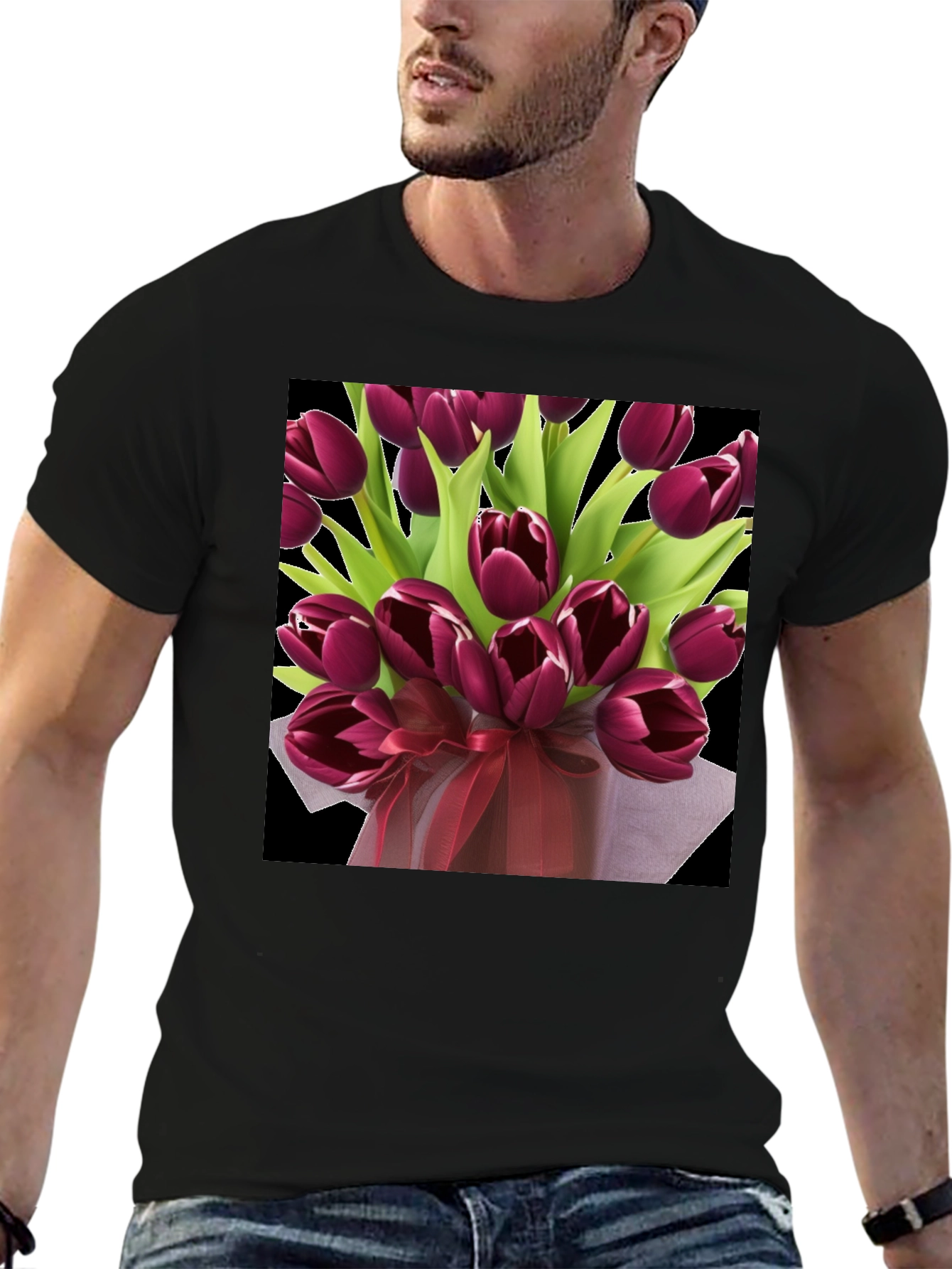 Tulip Bouquet Graphic Tee - Elegant Floral Design