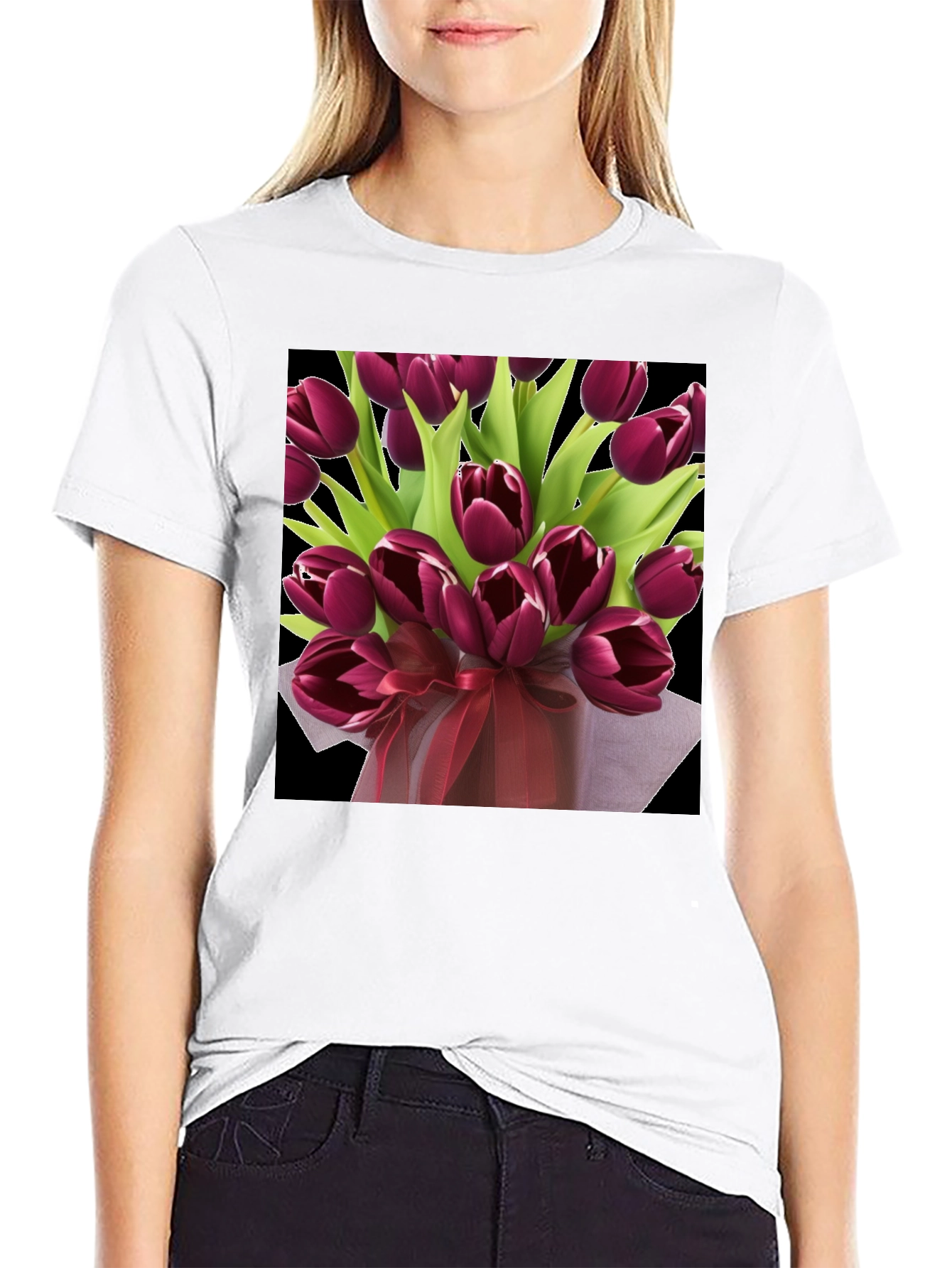 Tulip Bouquet Graphic Tee - Elegant Floral Design