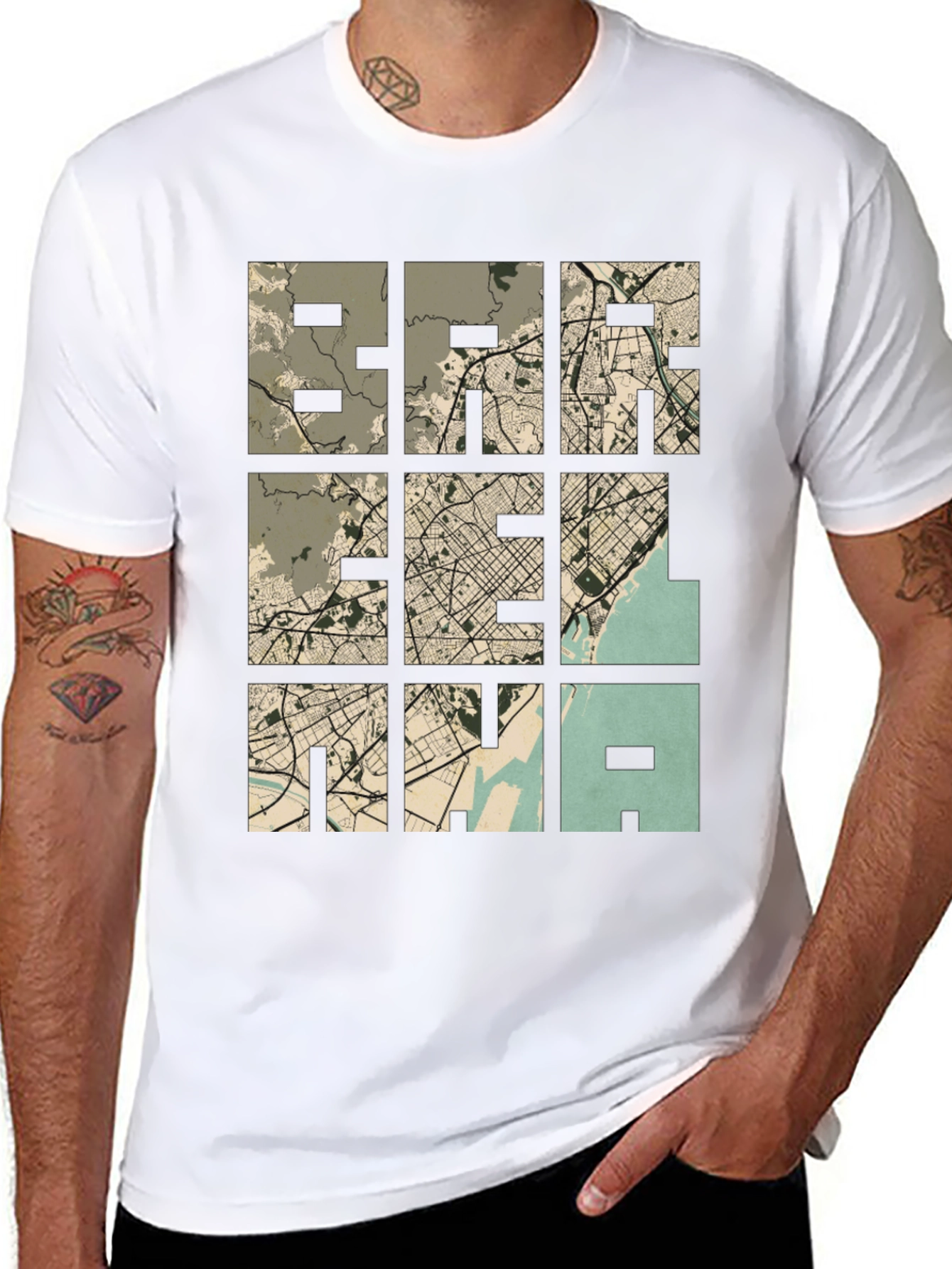 Unique Map Grid Graphic Tee - Black