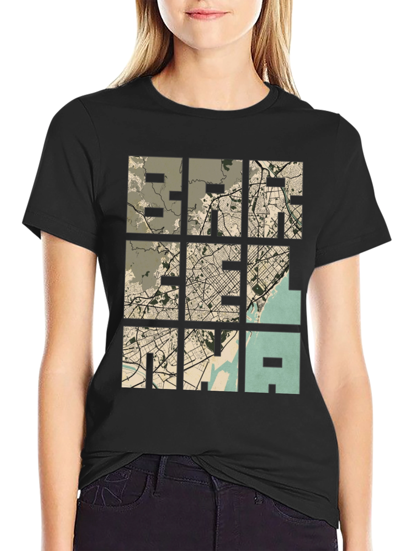 Unique Map Grid Graphic Tee - Black