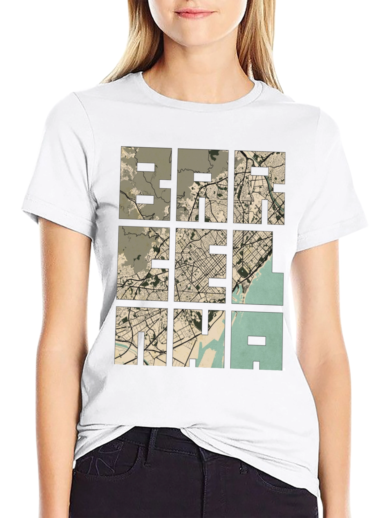 Unique Map Grid Graphic Tee - Black