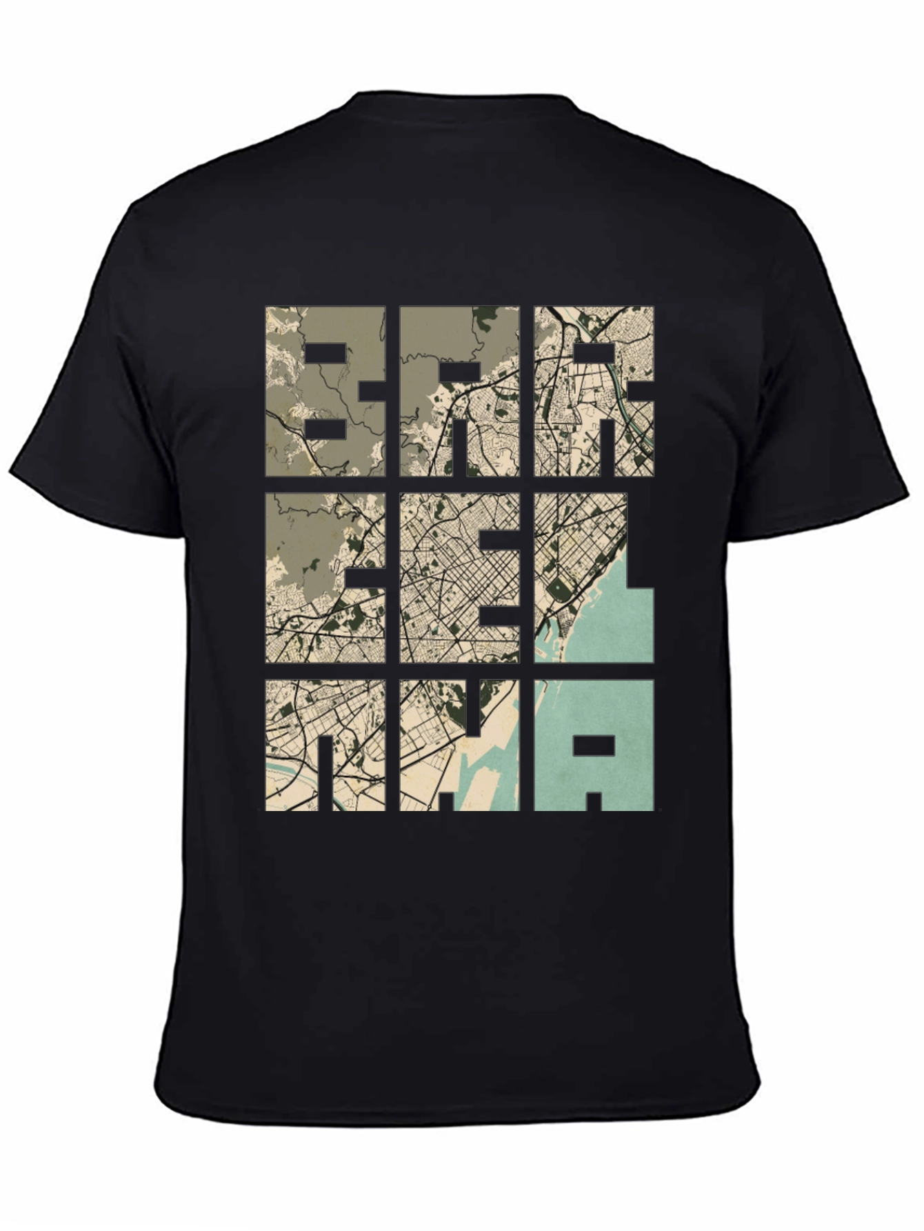 Unique Map Grid Graphic Tee - Black