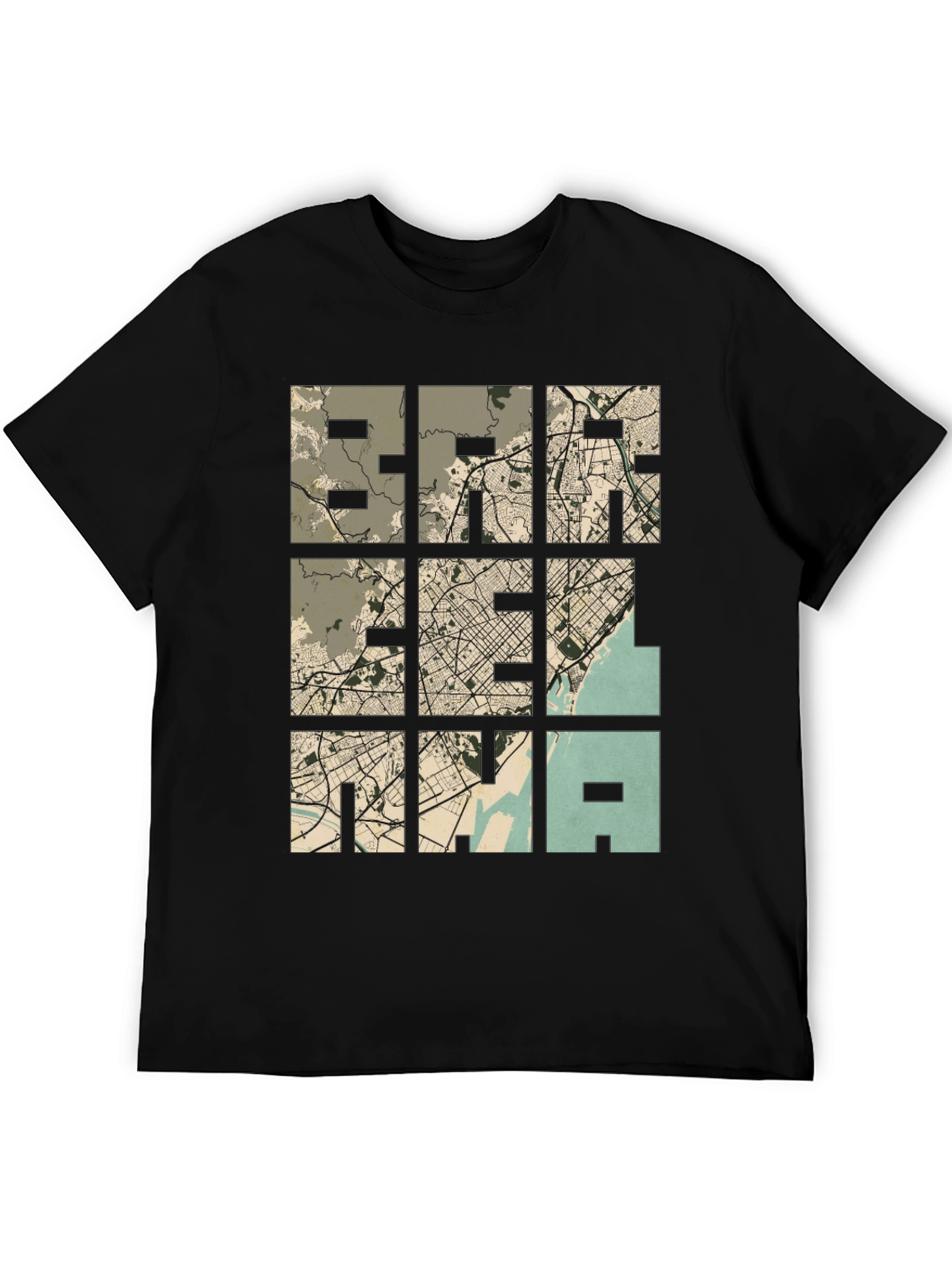 Unique Map Grid Graphic Tee - Black