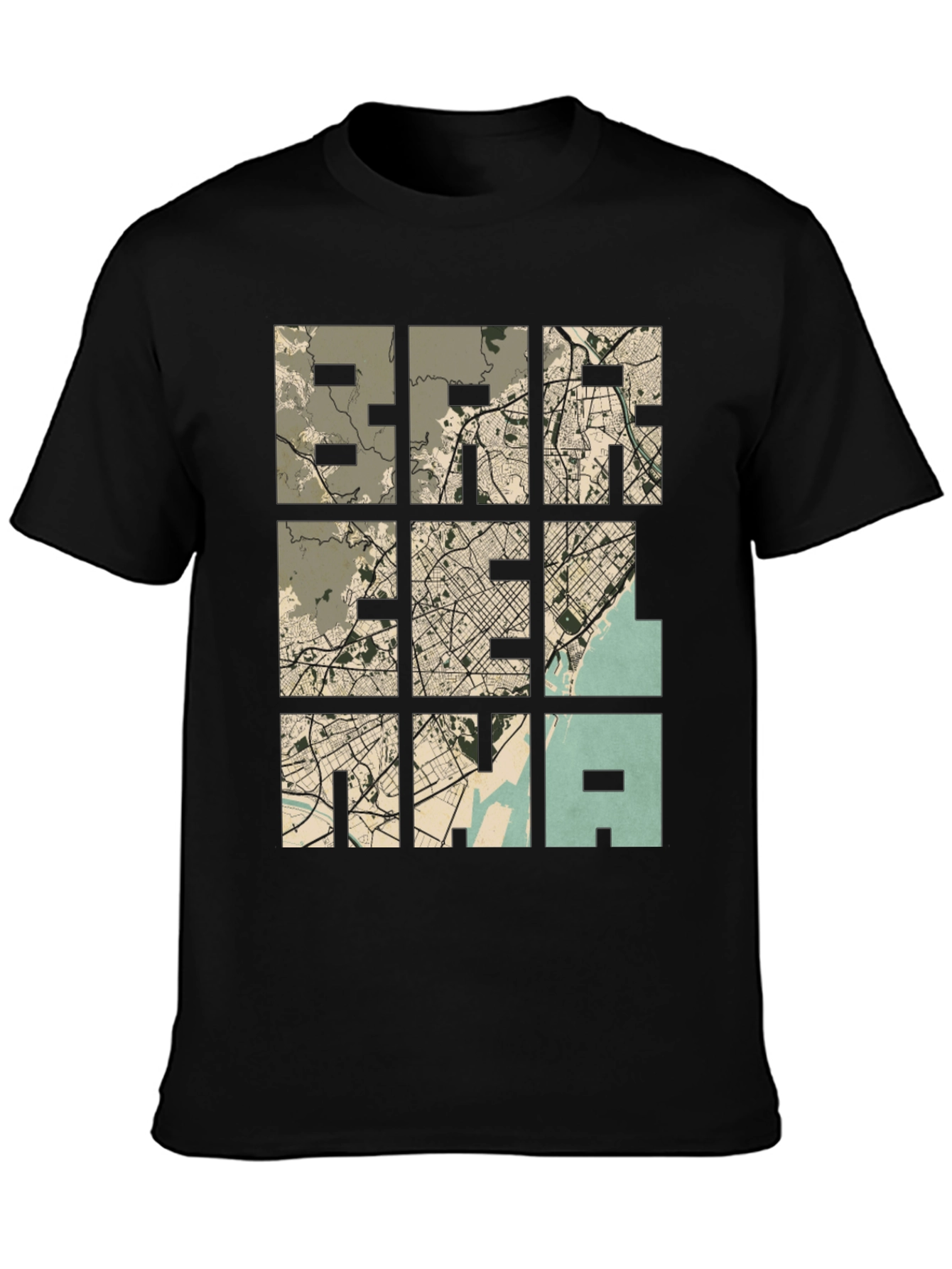 Unique Map Grid Graphic Tee - Black