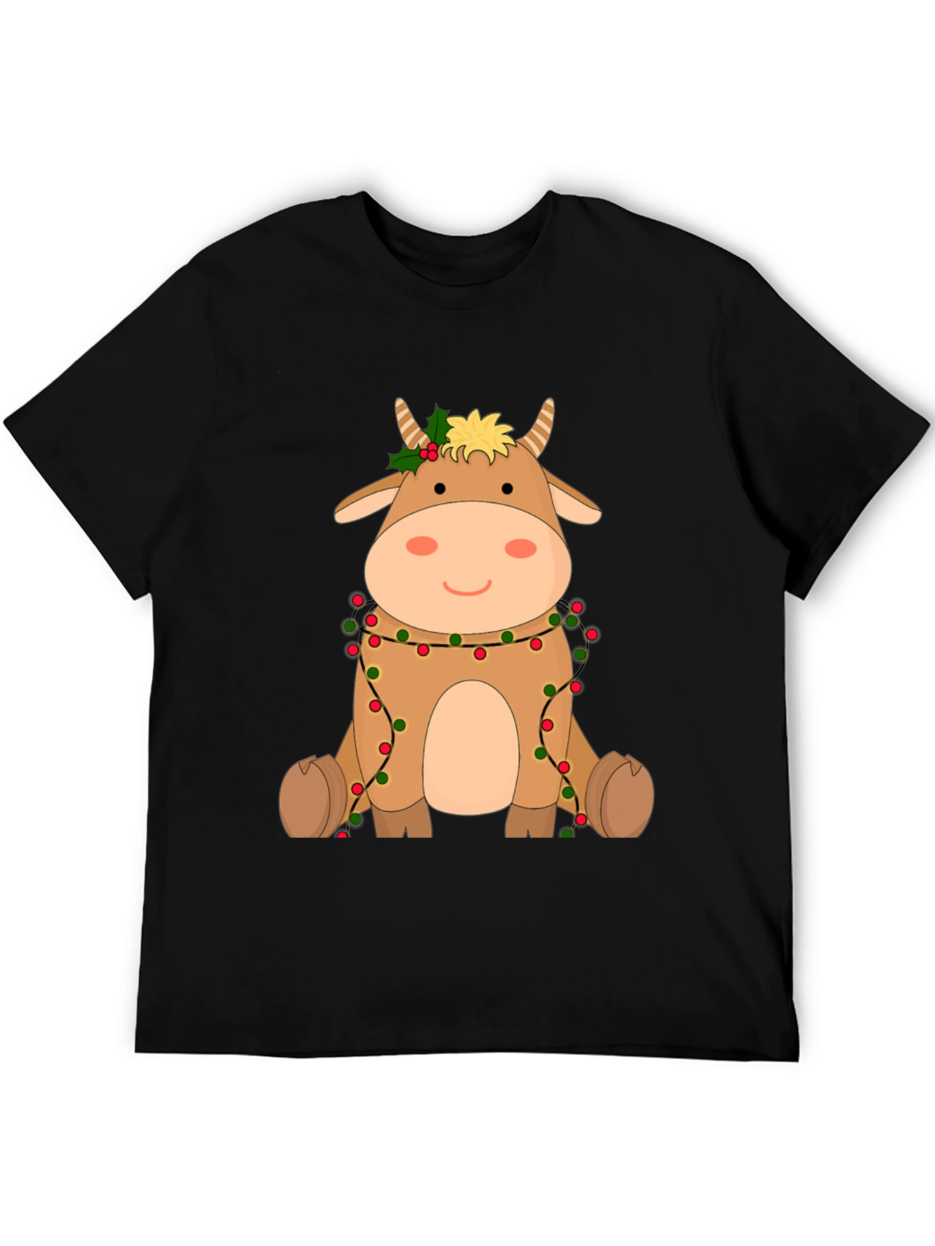 Festive Cow Graphic Tee - Holiday Cheer