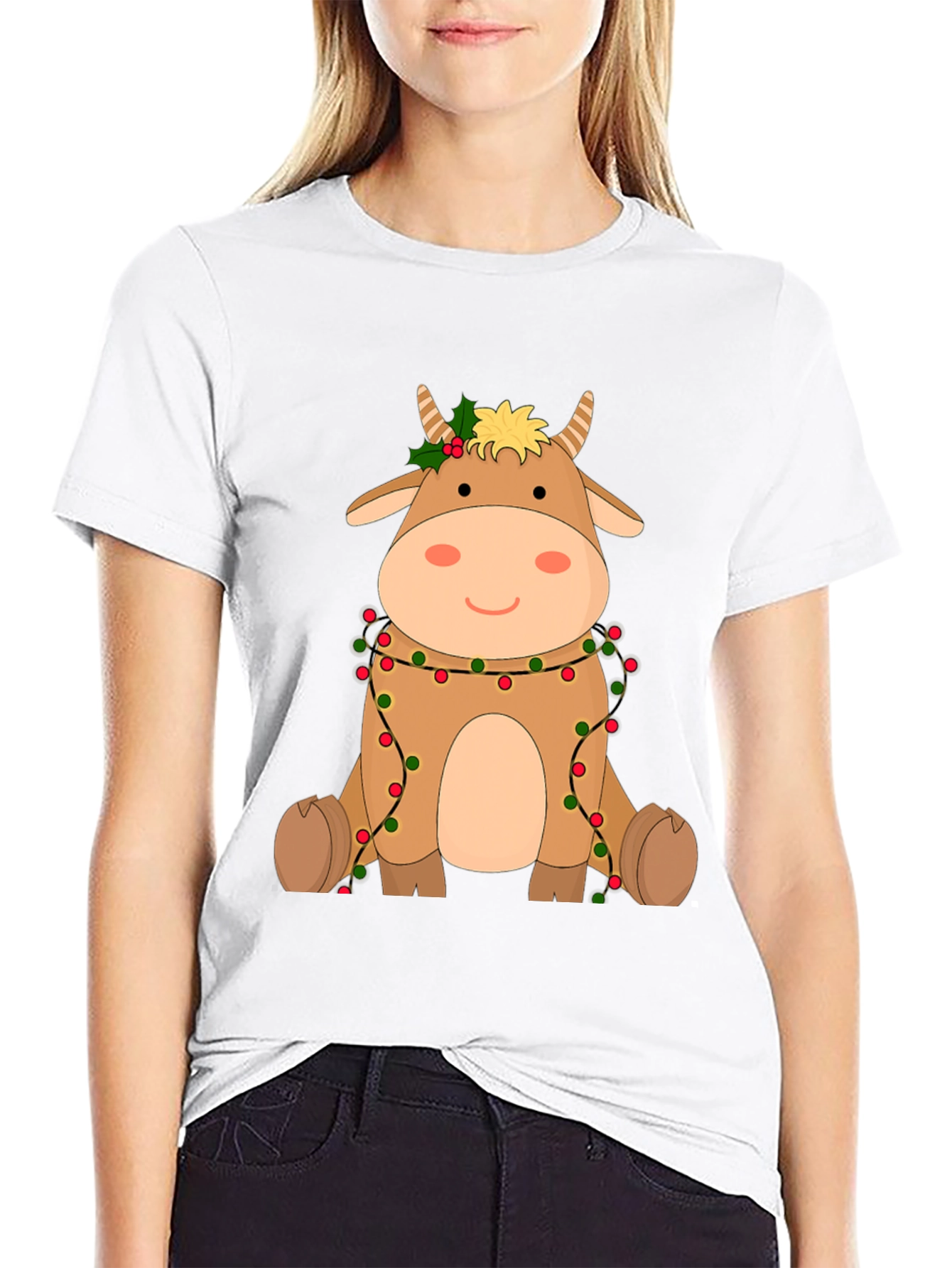 Festive Cow Graphic Tee - Holiday Cheer