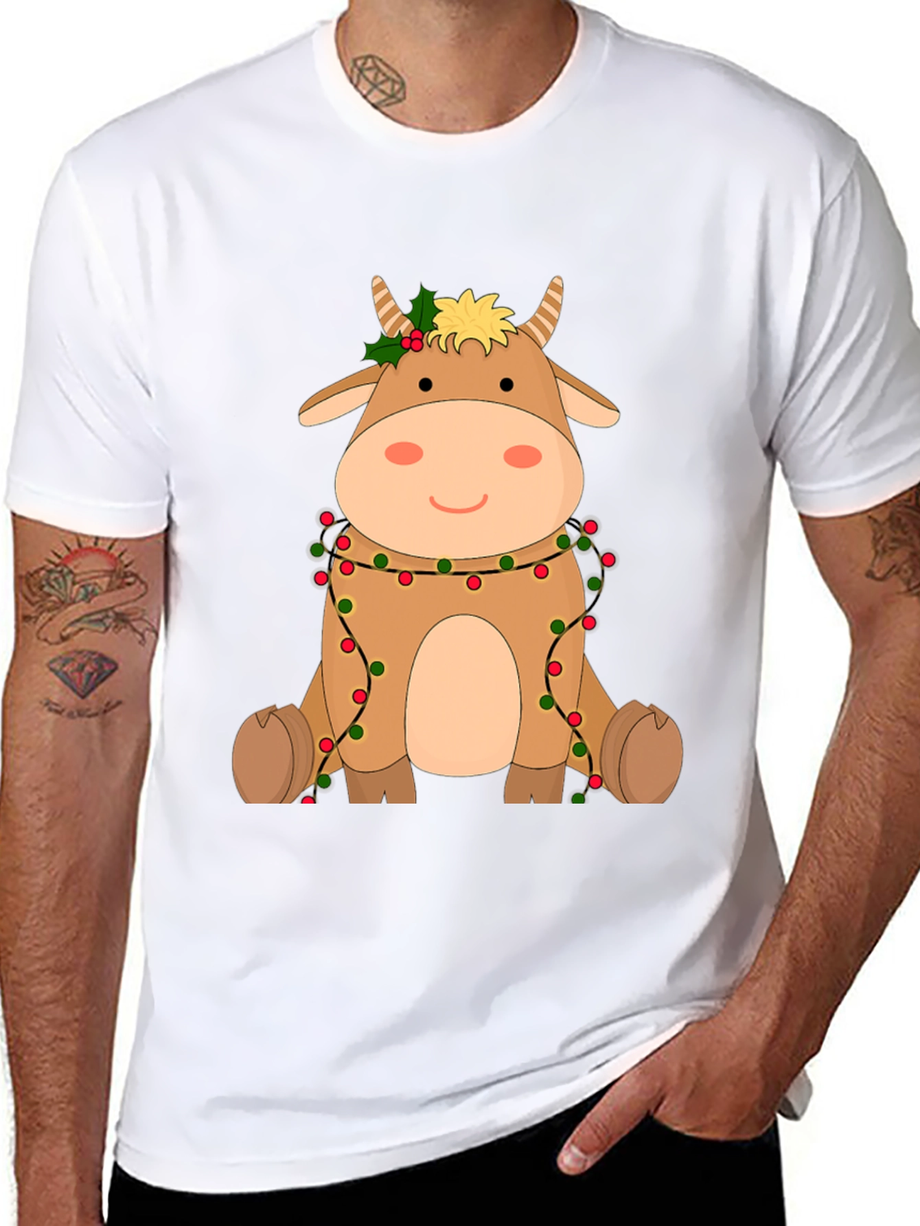 Festive Cow Graphic Tee - Holiday Cheer