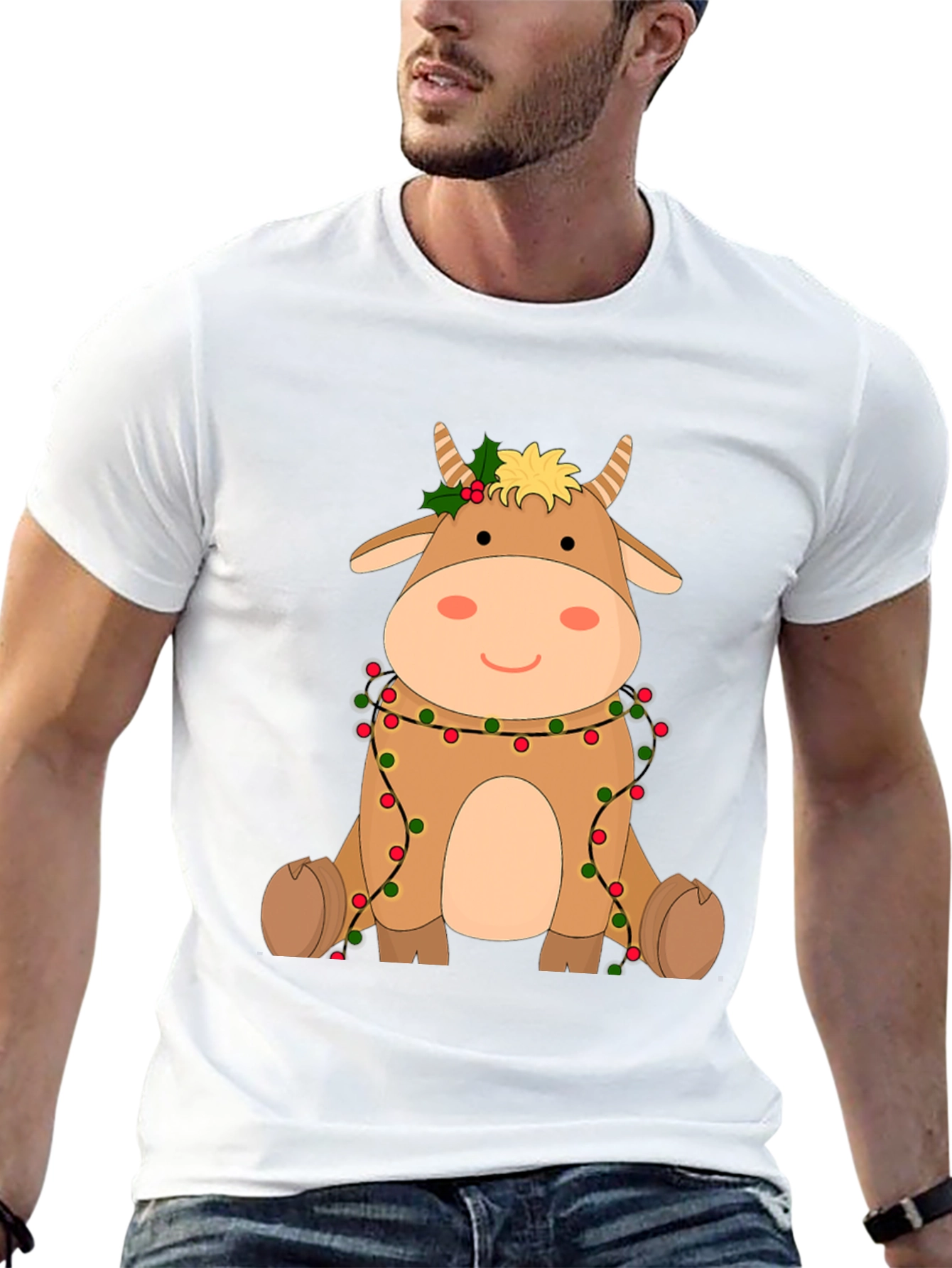 Festive Cow Graphic Tee - Holiday Cheer