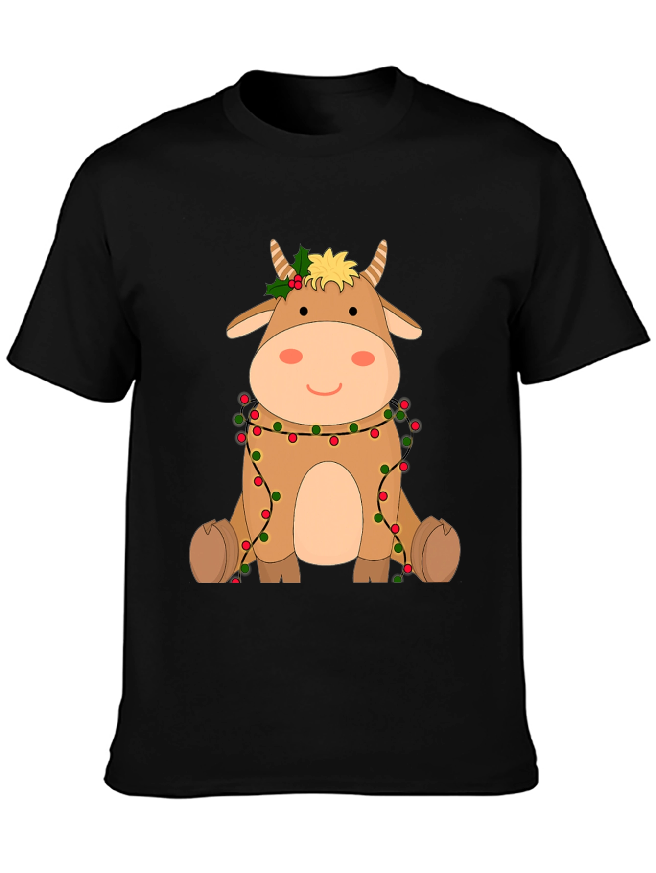 Festive Cow Graphic Tee - Holiday Cheer