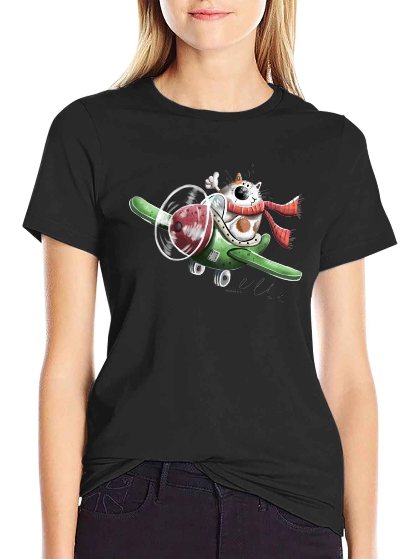 Cat Pilot T-Shirt - Quirky Cartoon Graphic Tee