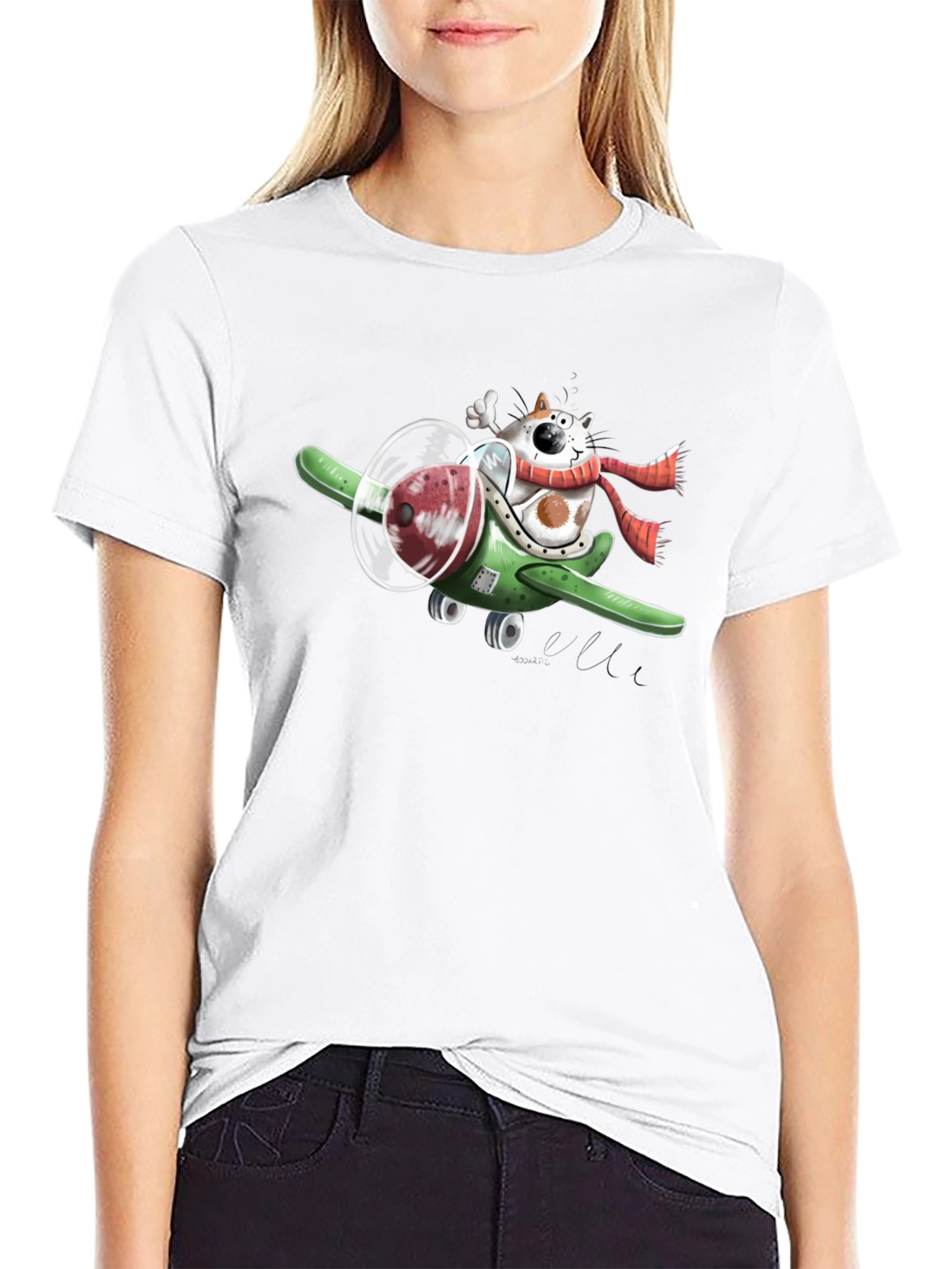 Cat Pilot T-Shirt - Quirky Cartoon Graphic Tee