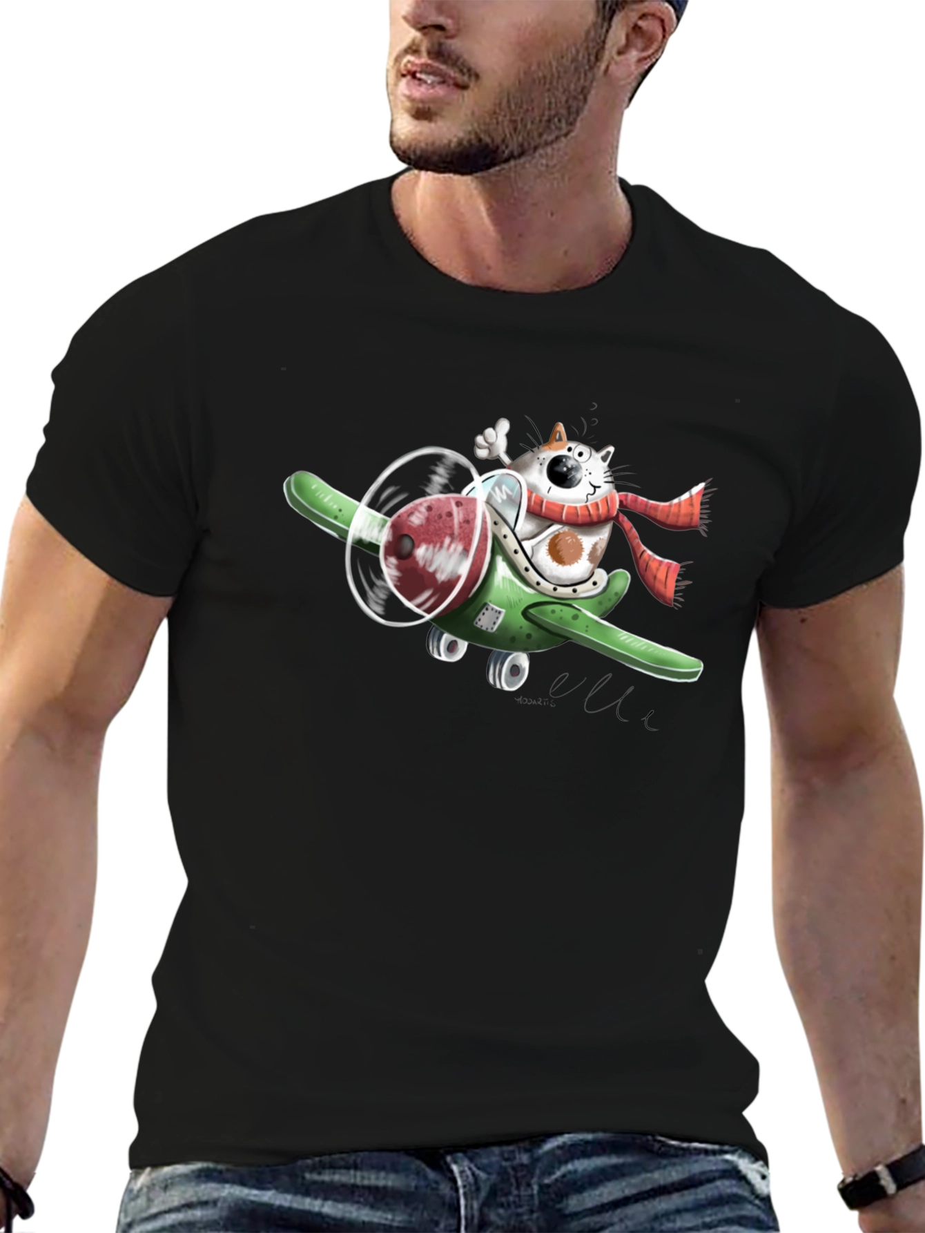 Cat Pilot T-Shirt - Quirky Cartoon Graphic Tee