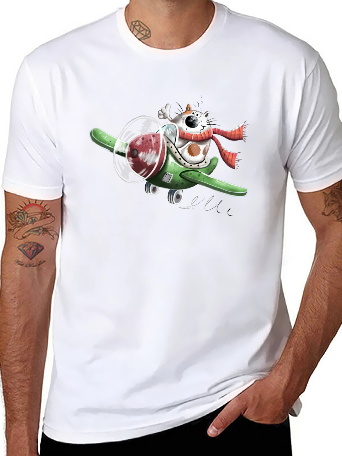 Cat Pilot T-Shirt - Quirky Cartoon Graphic Tee