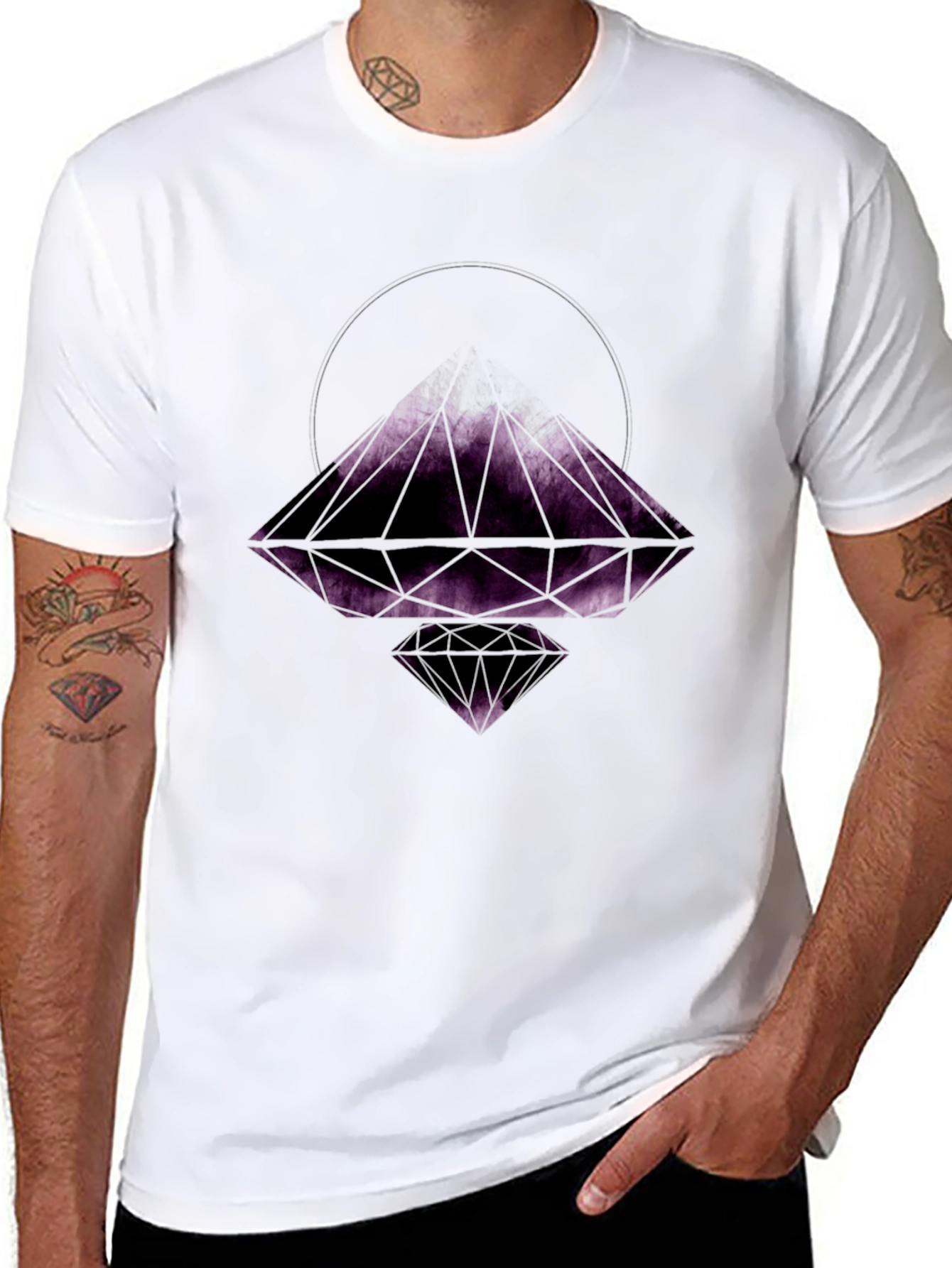 Geometric Diamond Graphic Tee - Black
