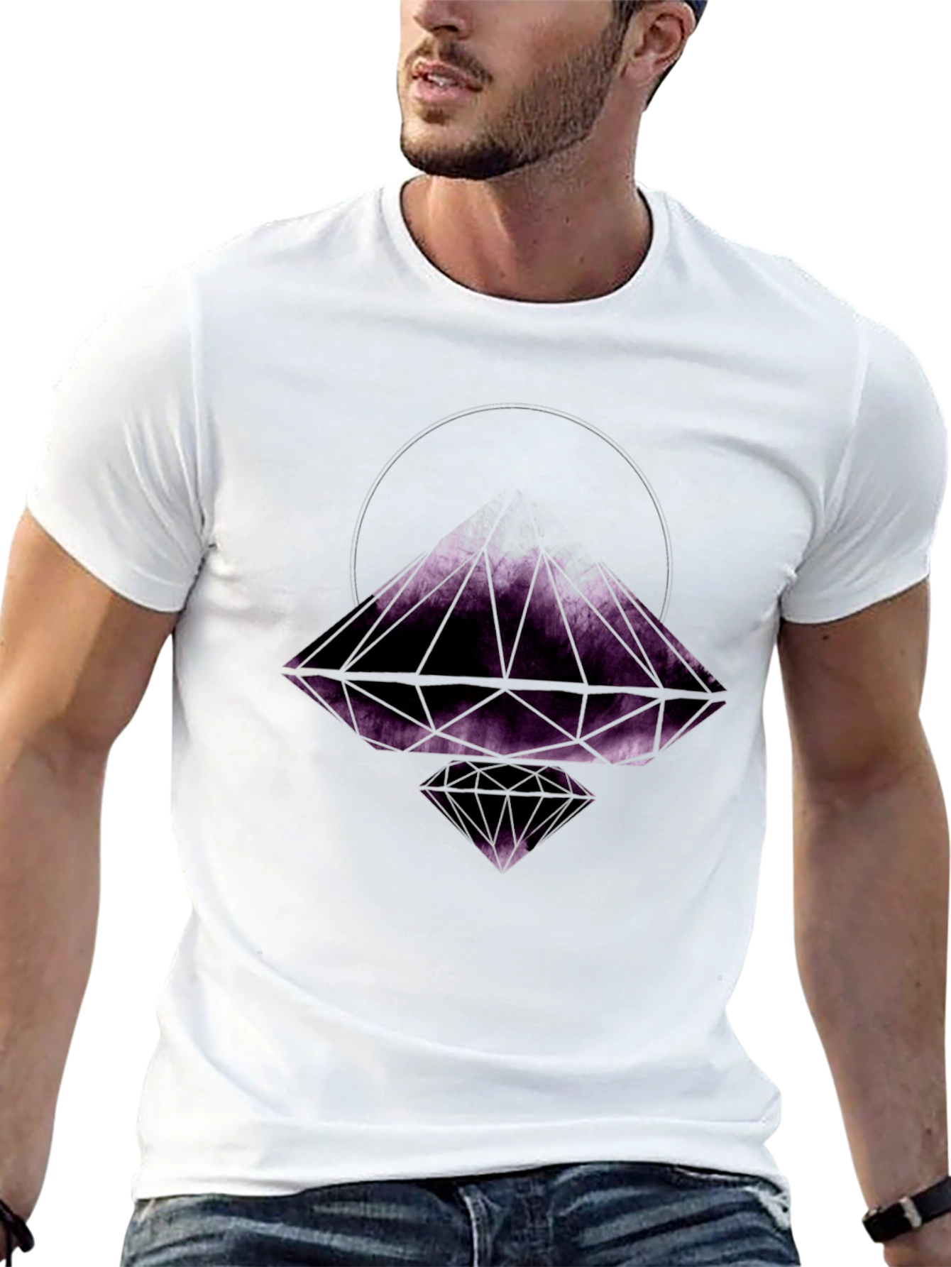 Geometric Diamond Graphic Tee - Black