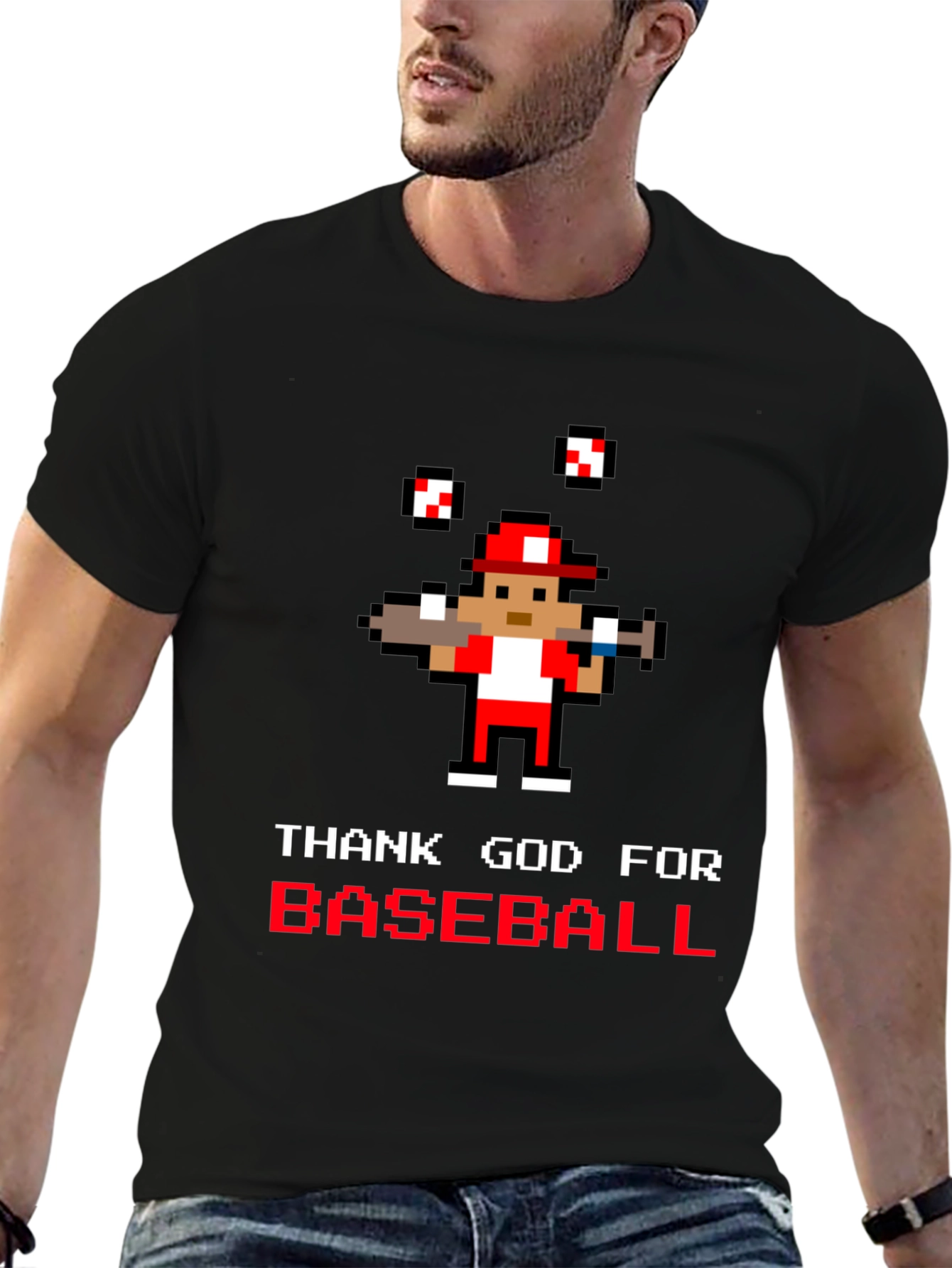 Thank God for Baseball Pixel Art T-Shirt