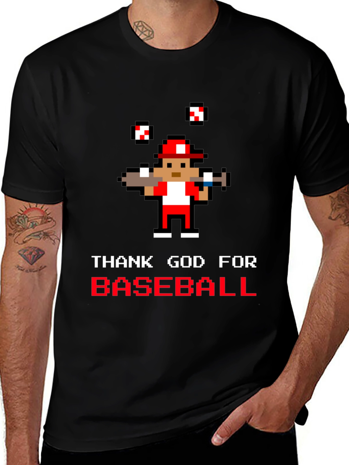 Thank God for Baseball Pixel Art T-Shirt