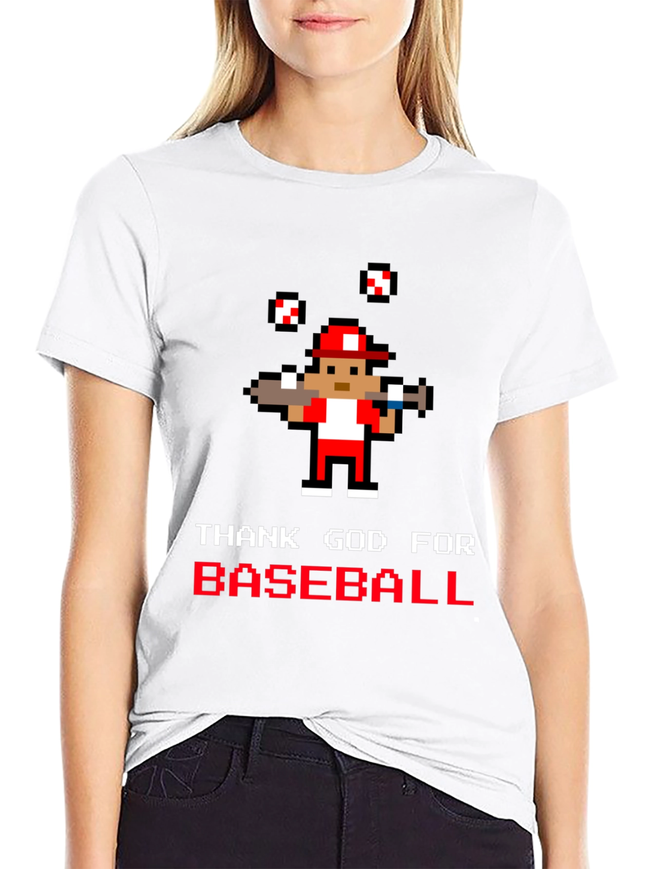 Thank God for Baseball Pixel Art T-Shirt