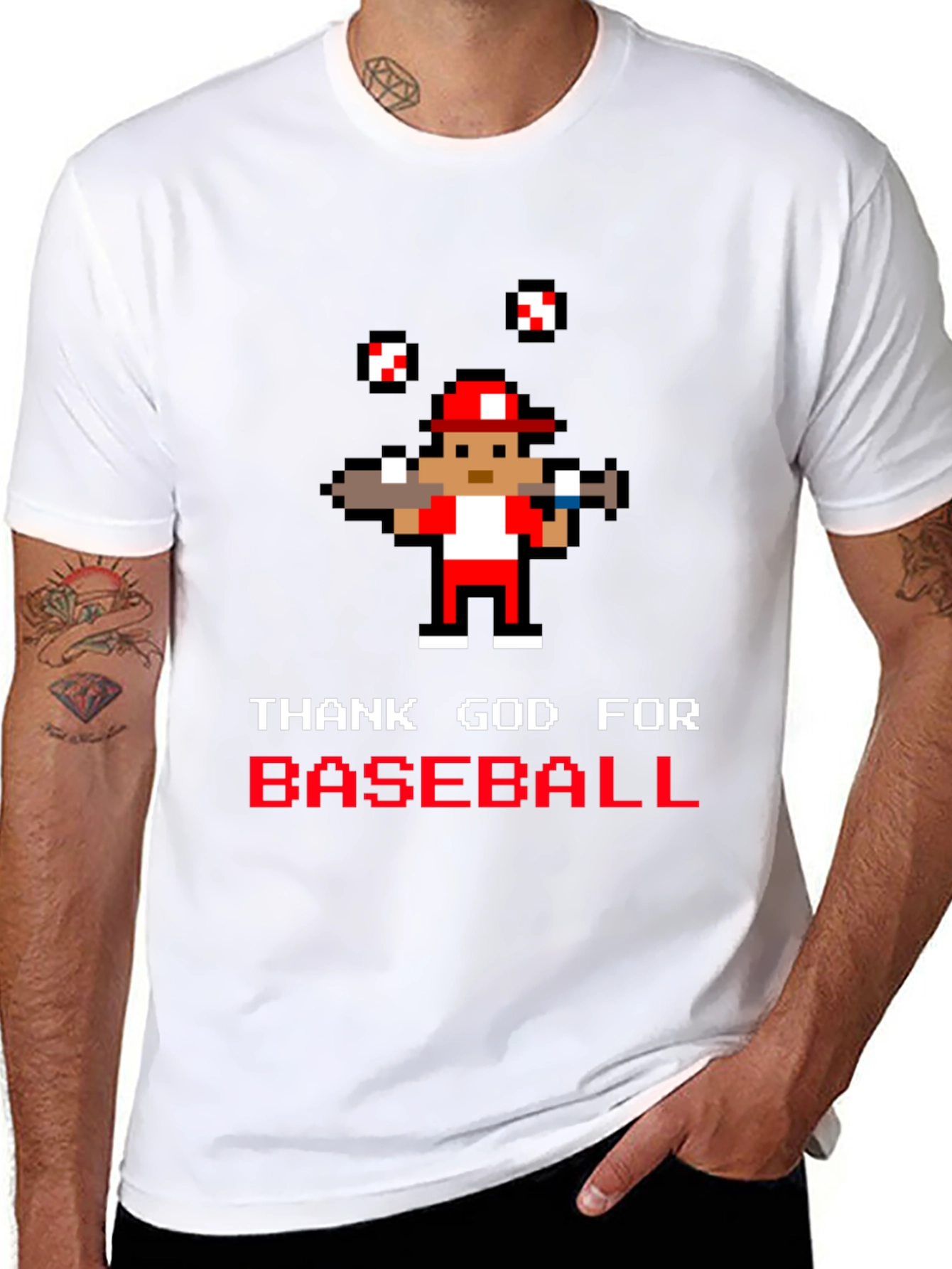 Thank God for Baseball Pixel Art T-Shirt