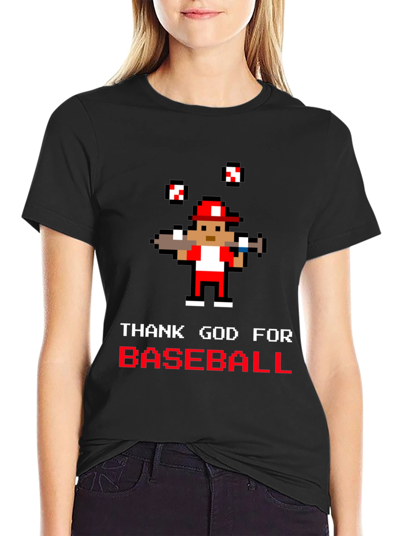 Thank God for Baseball Pixel Art T-Shirt