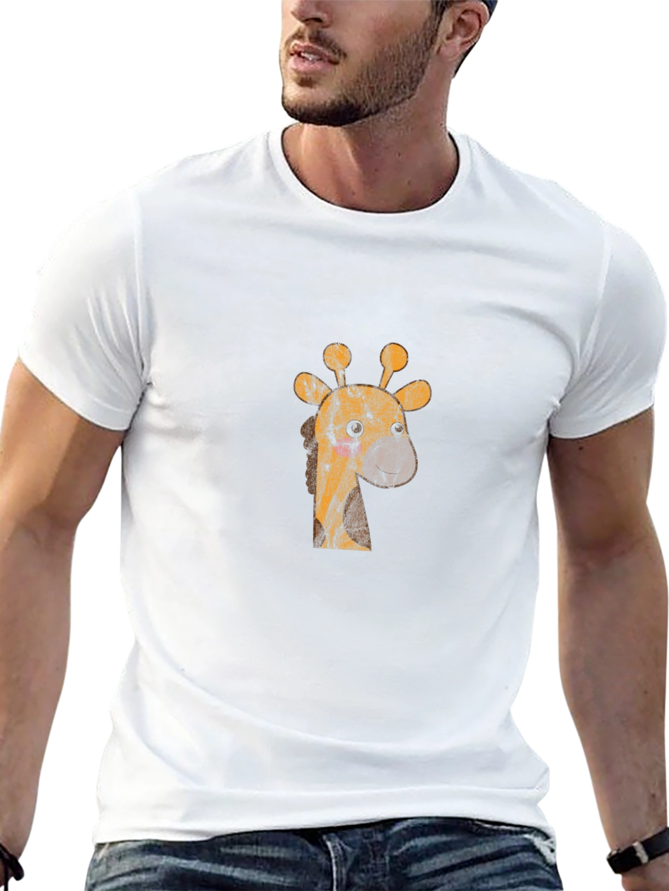 Giraffe Graphic Print Mens Black T-Shirt