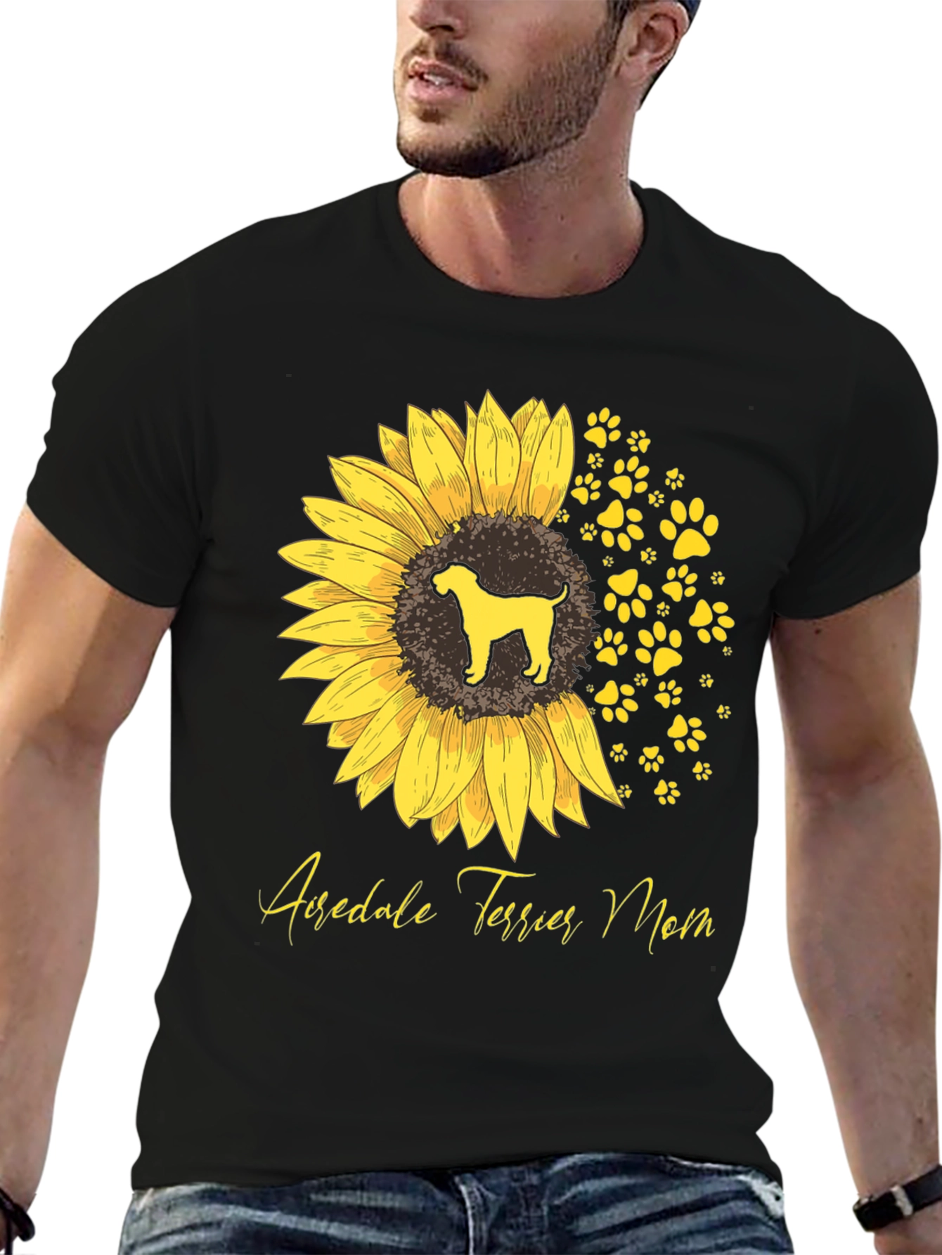 Airedale Terrier Mom Sunflower Graphic Tee
