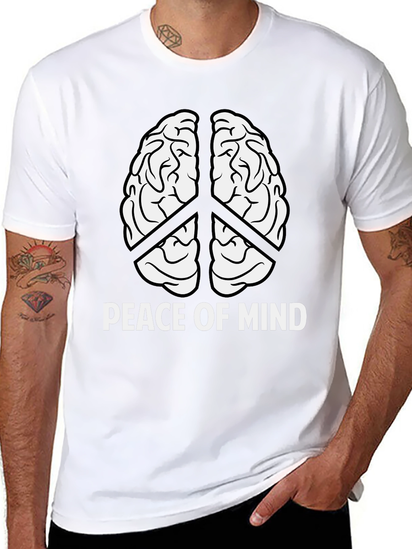 Peace of Mind Brain Peace Sign Black T-Shirt