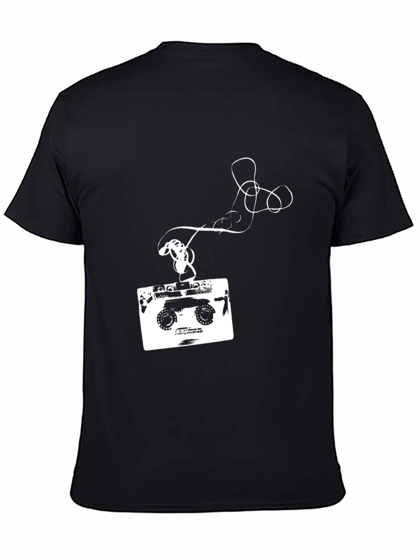 Retro Cassette Tape Graphic Tee - Black Cotton T-Shirt