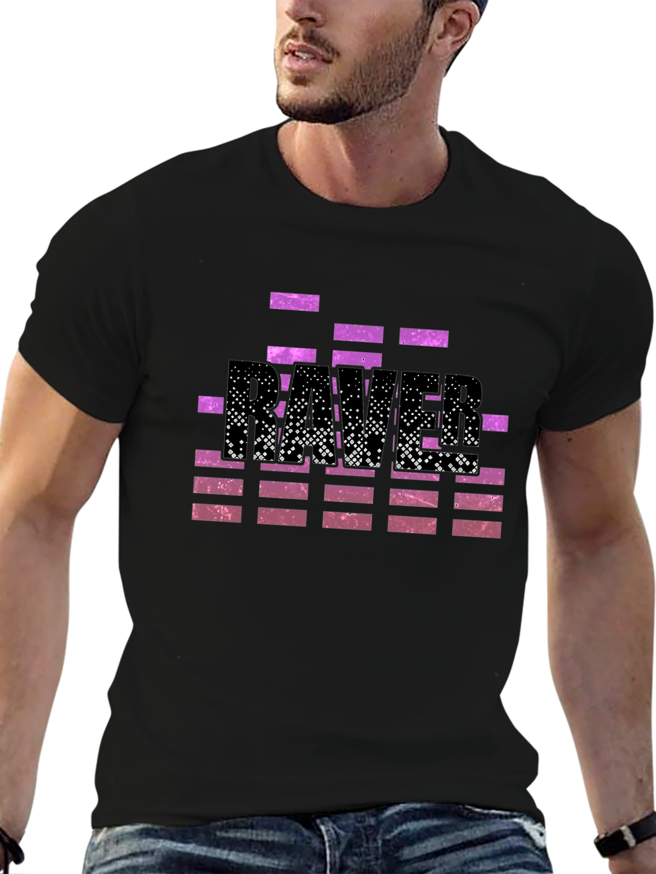 Retro Rave T-Shirt - Black with Purple Pixel Design