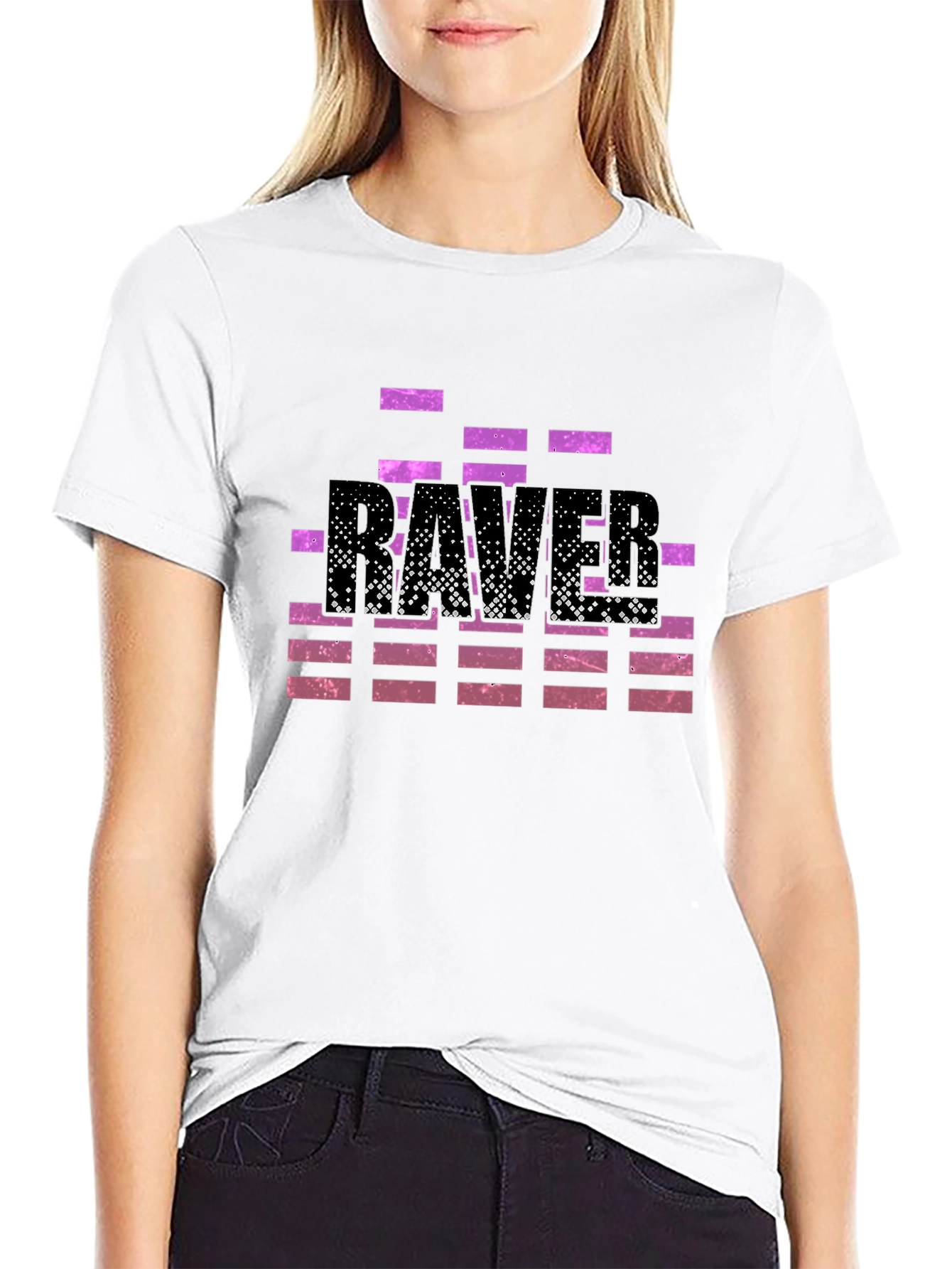 Retro Rave T-Shirt - Black with Purple Pixel Design