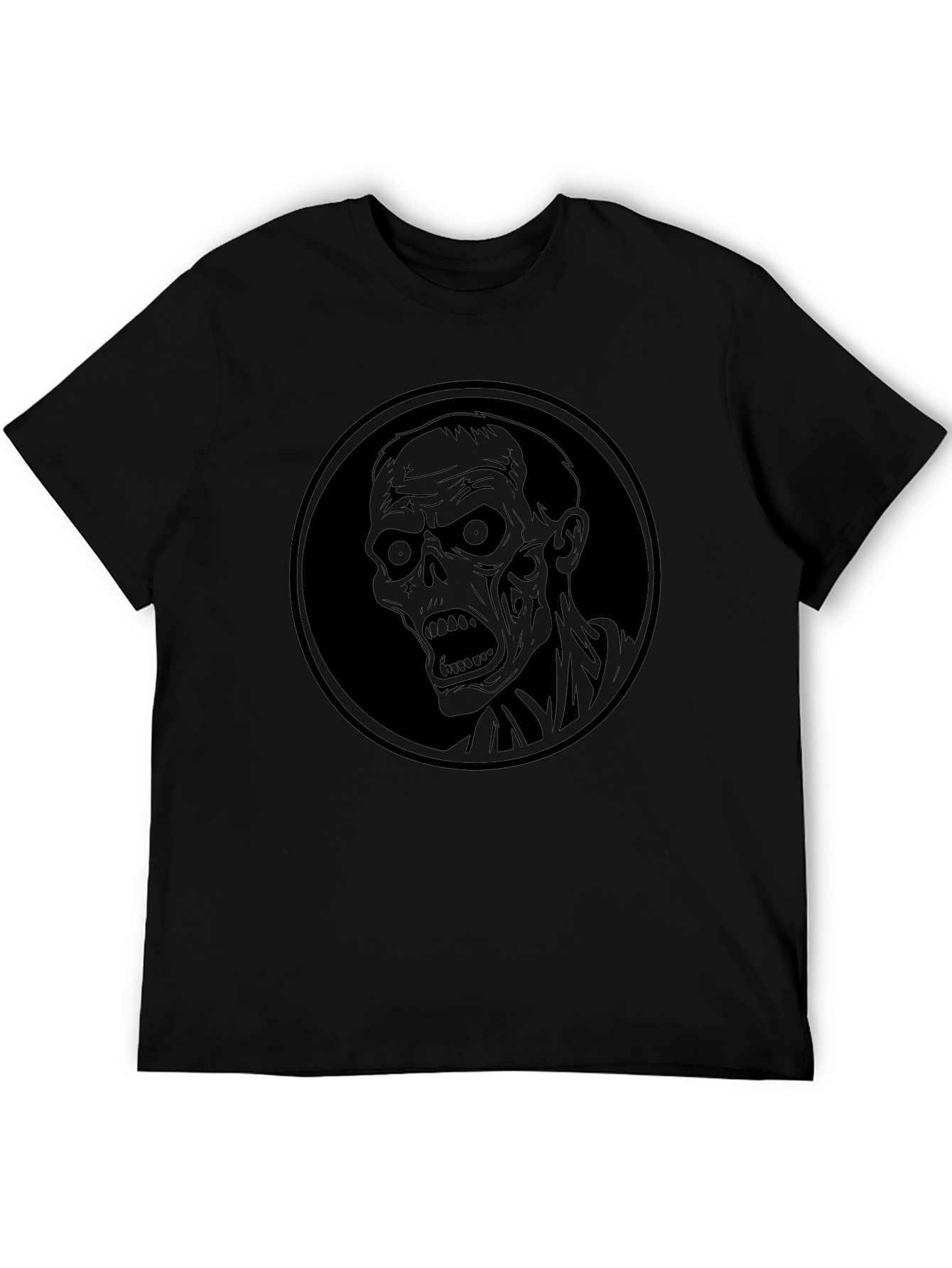 Zombie Head Graphic Print Mens Black T-Shirt