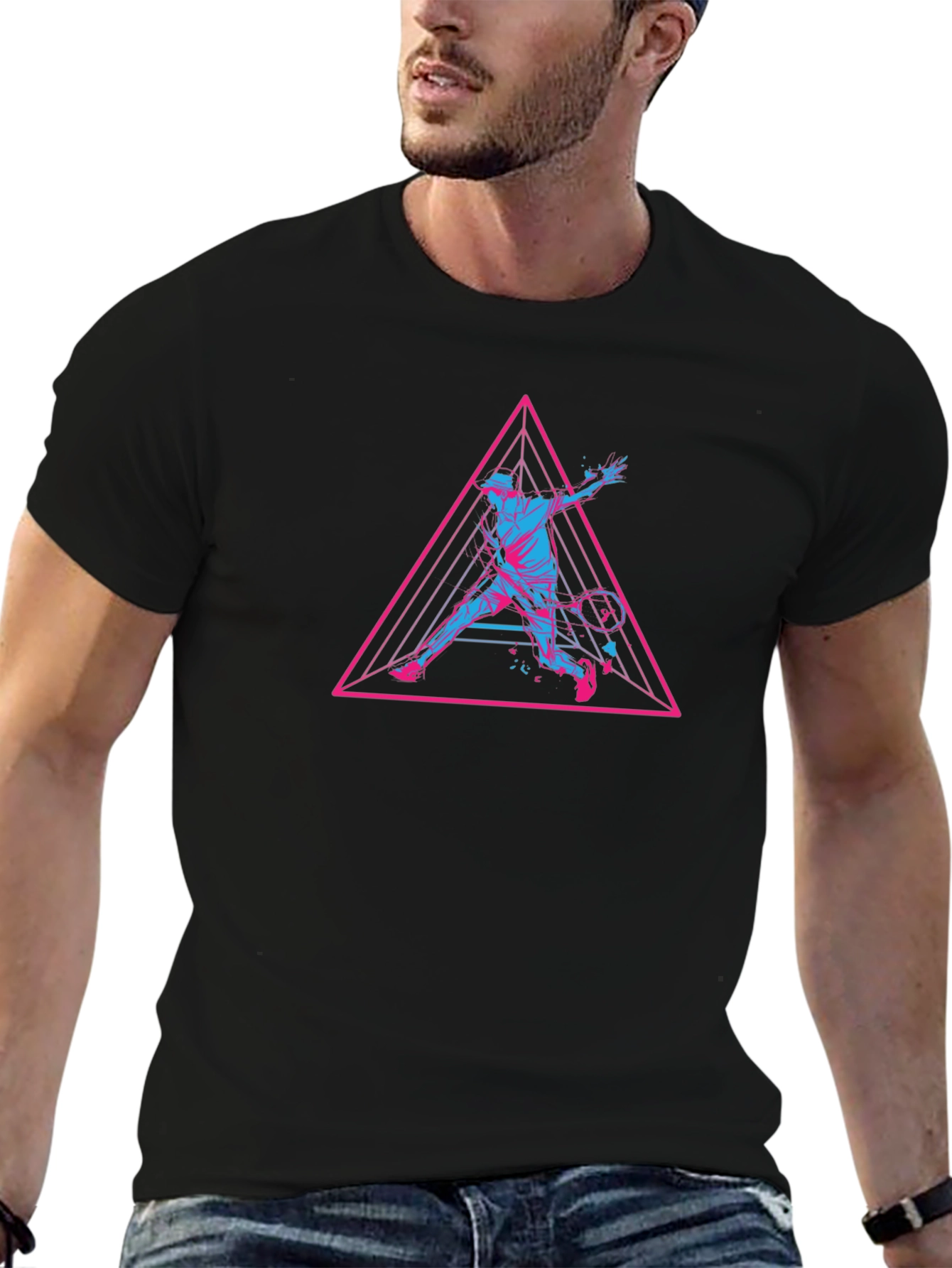 Retro Tennis T-Shirt - Geometric Player Design