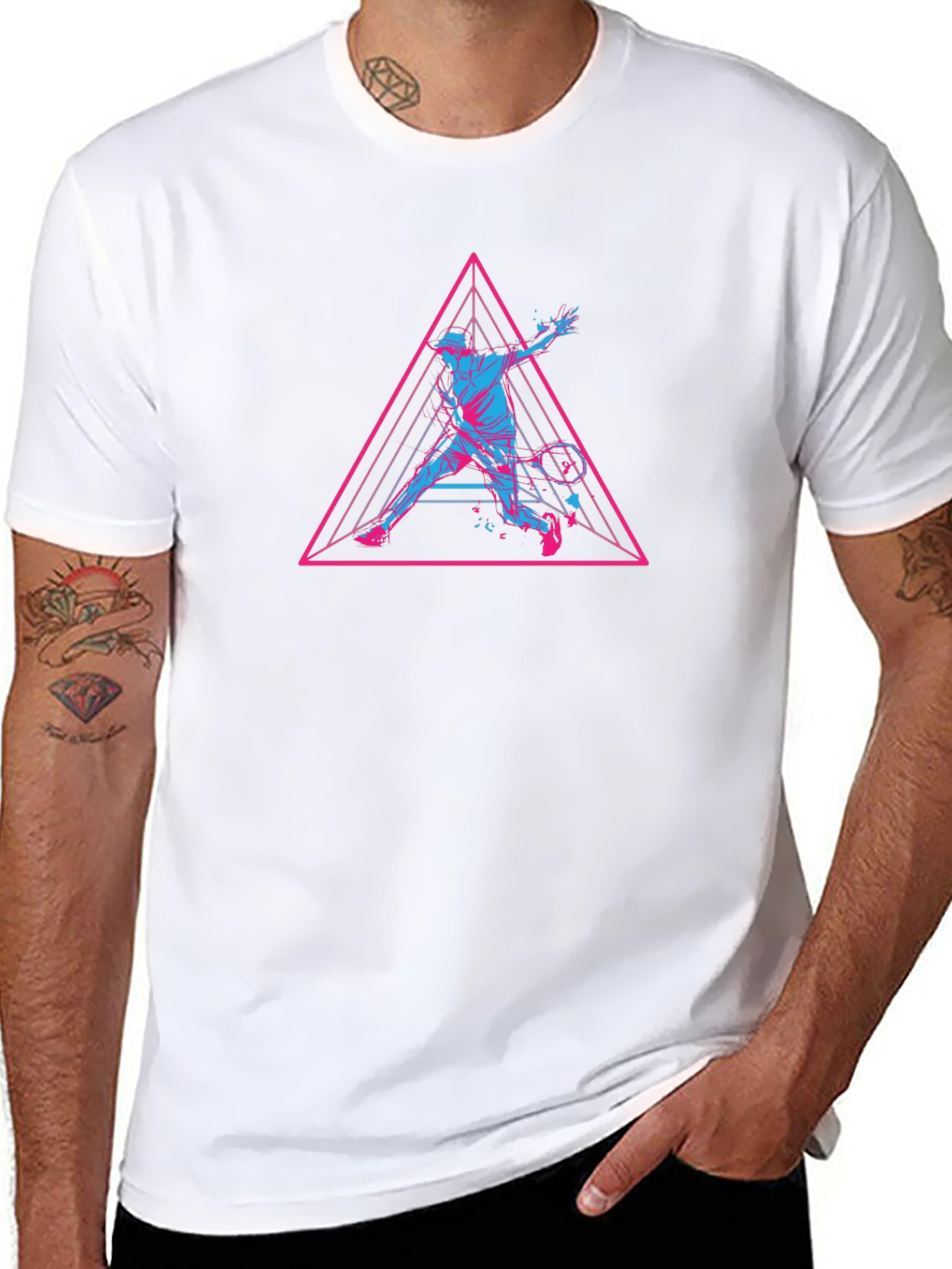Retro Tennis T-Shirt - Geometric Player Design