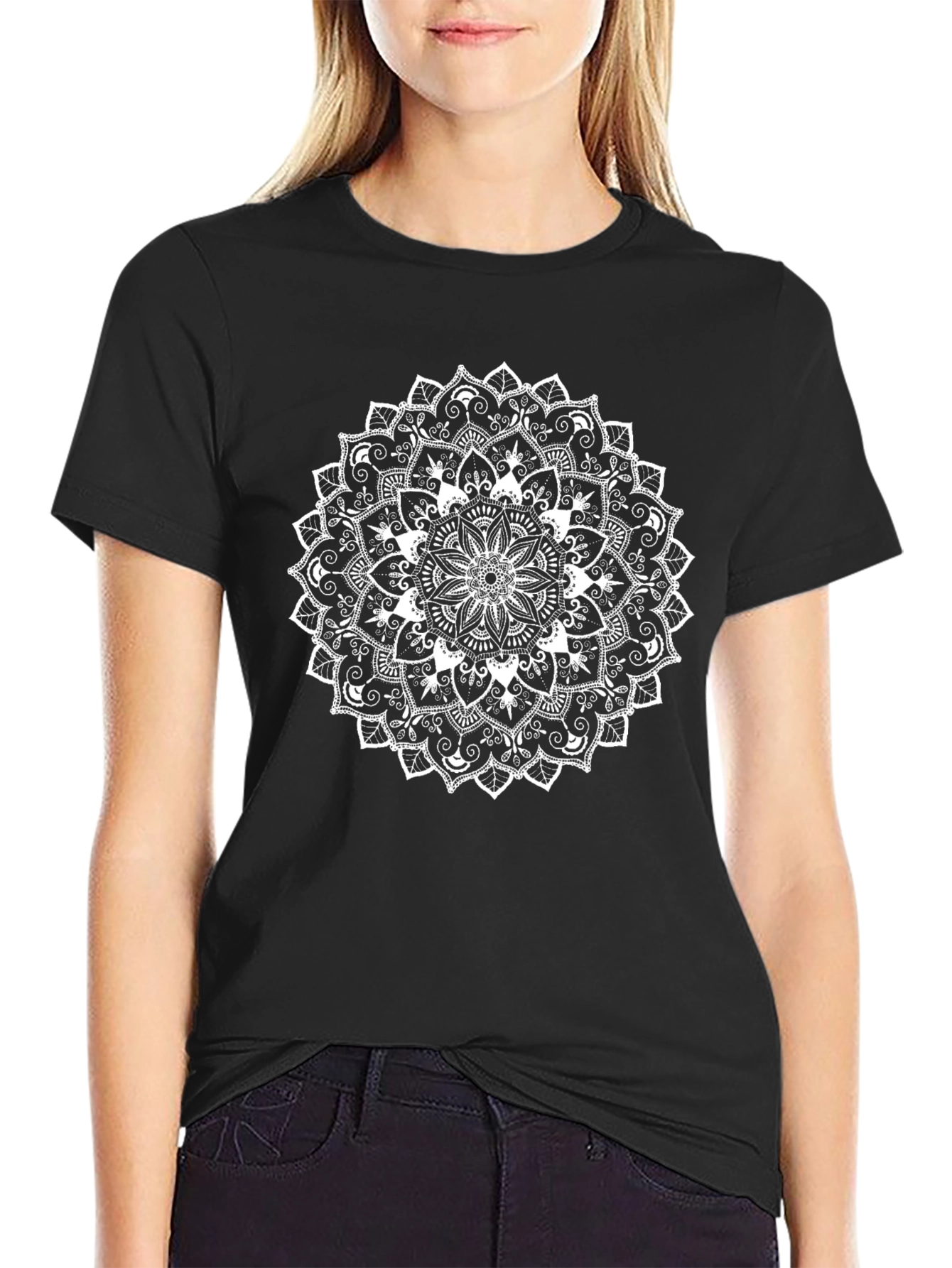 Mandala Graphic Tee - Black Cotton Casual Wear