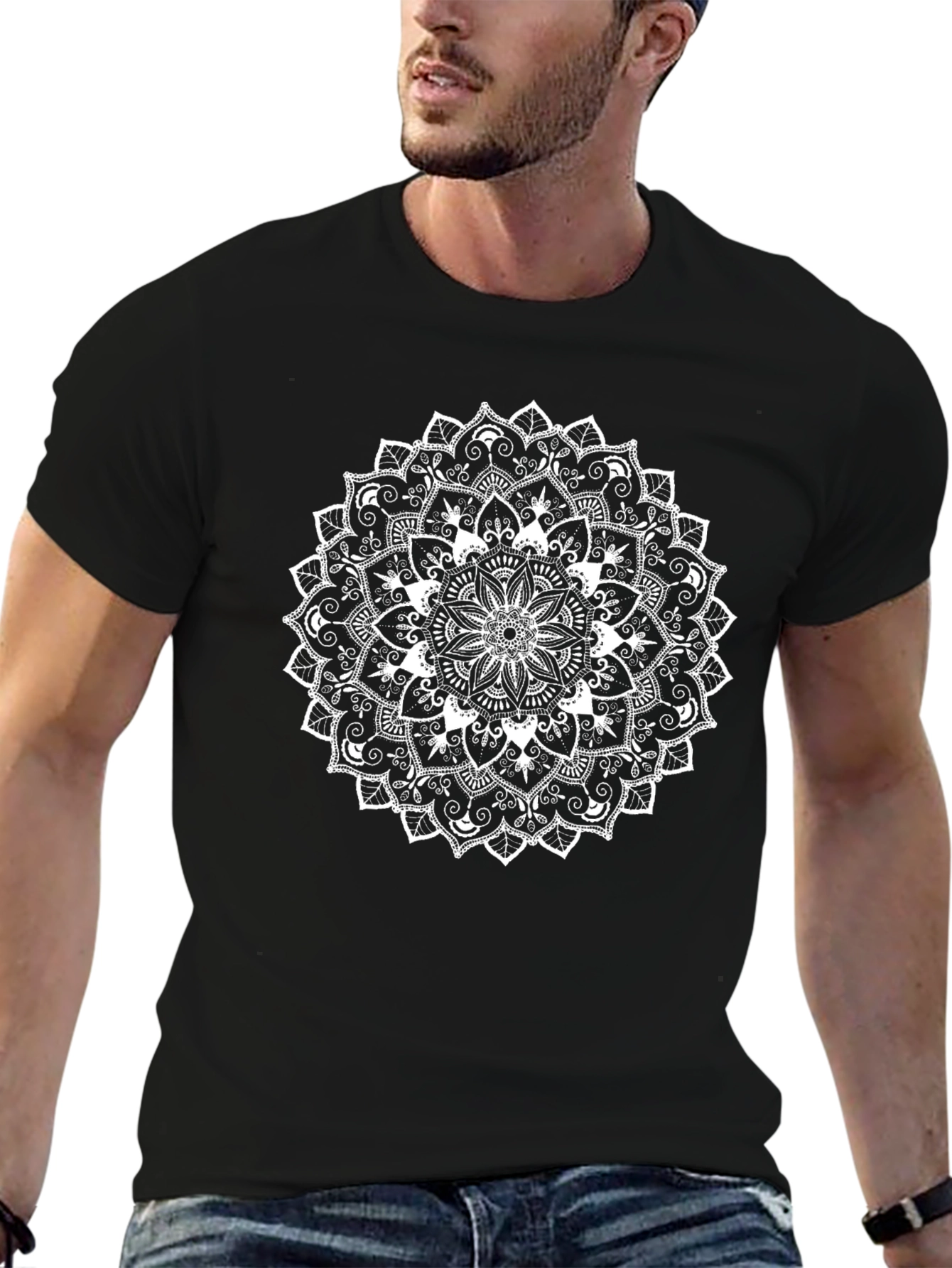 Mandala Graphic Tee - Black Cotton Casual Wear